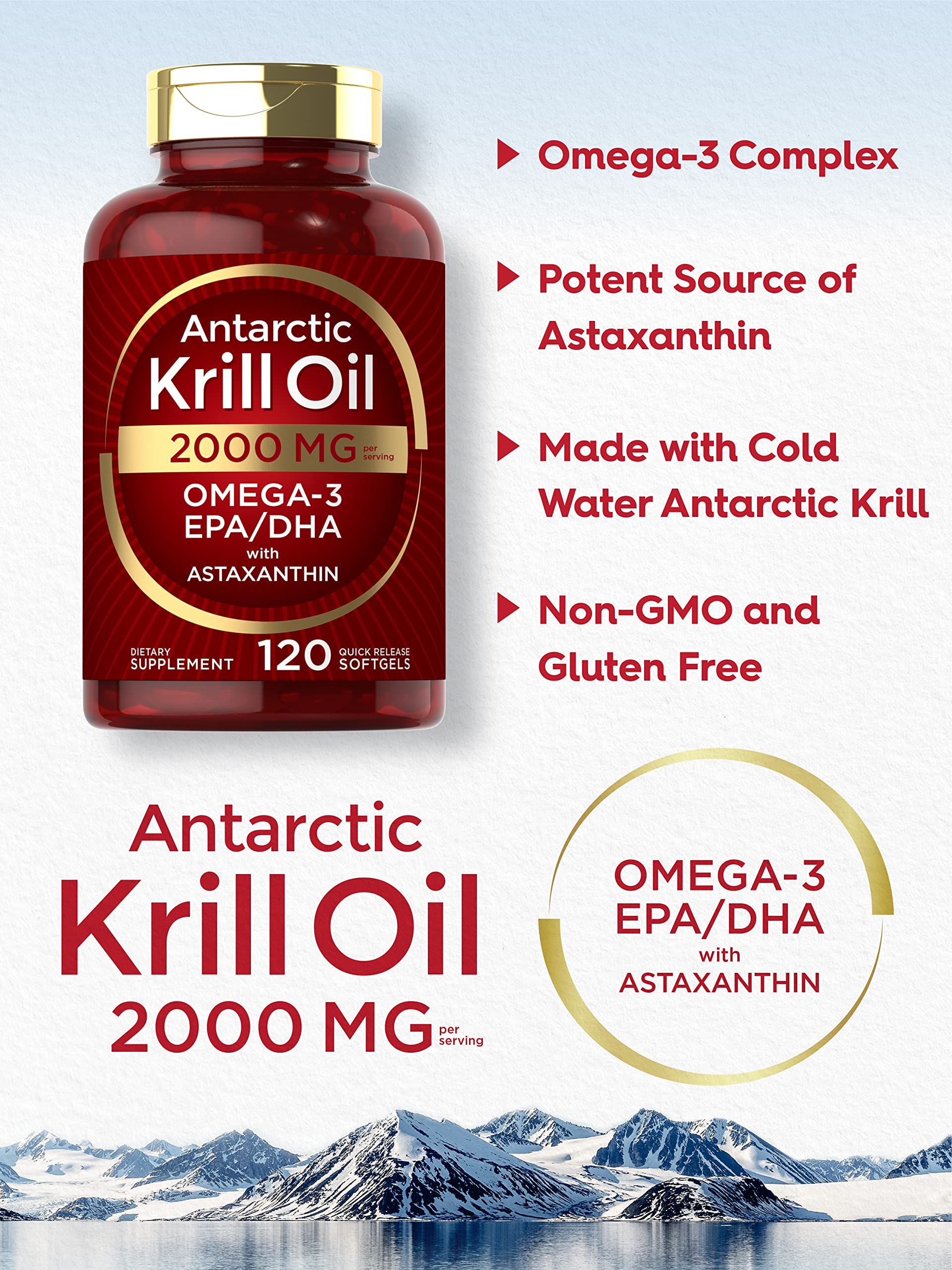 Carlyle Antarctic Krill Oil 2000 mg 120 Softgels | Omega-3 EPA, DHA, with Astaxanthin CarlyleUS supplements