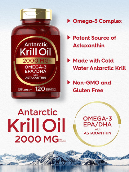 Carlyle Antarctic Krill Oil 2000 mg 120 Softgels | Omega-3 EPA, DHA, with Astaxanthin CarlyleUS supplements