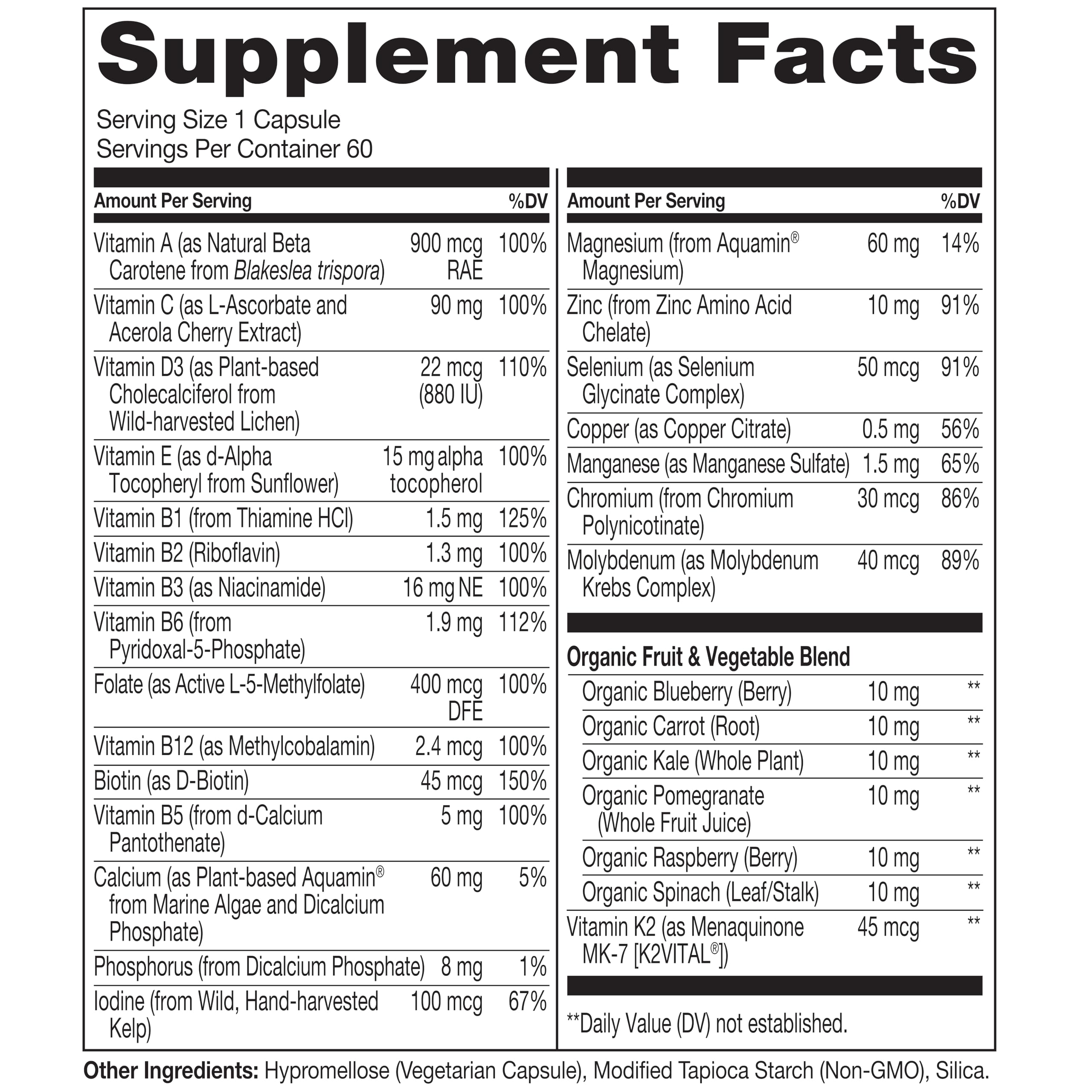 NATURELO One Daily Multivitamin for Women 50+ (Iron Free) - Menopause Support for Women Over 50 - Whole Food Supplement - Non-GMO - No Soy - 60 Capsules - 2 Month Supply NATURELOAu supplements