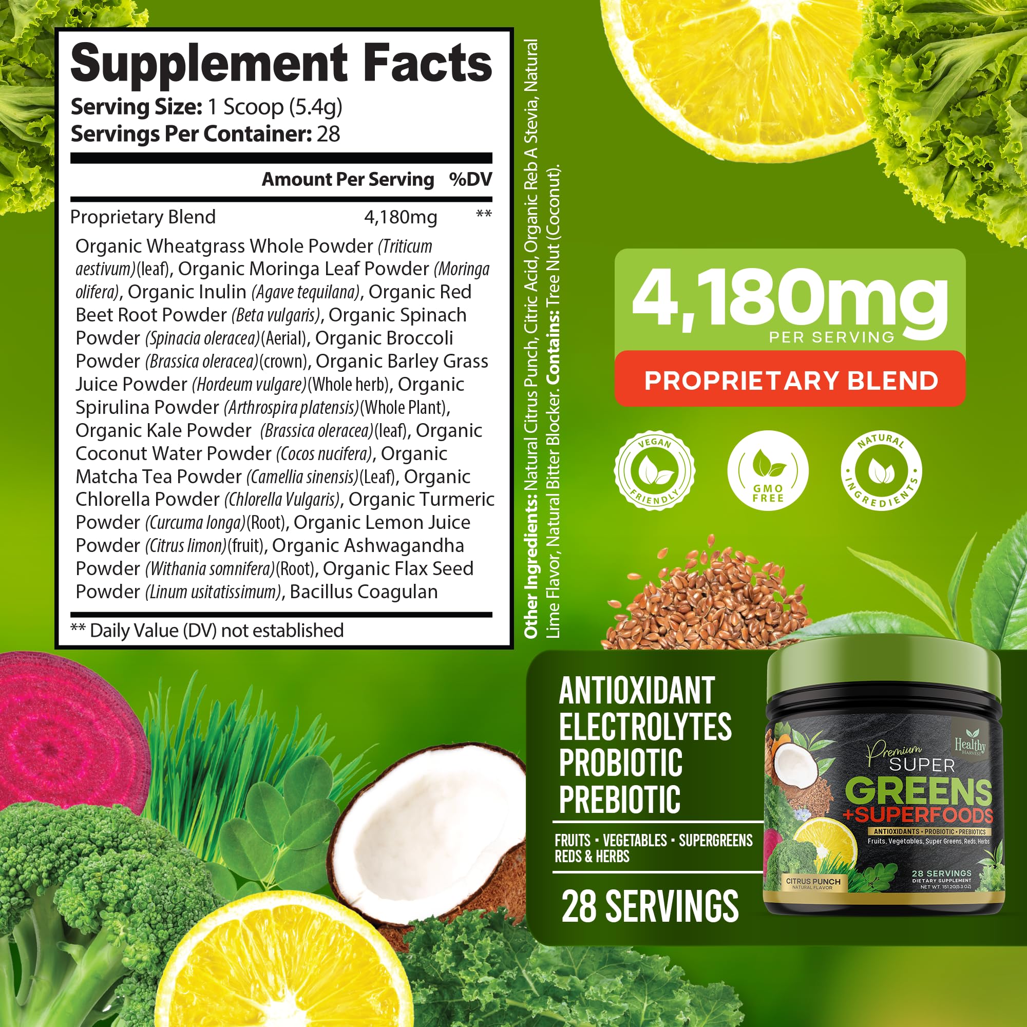 Greens Powder Superfood Supplement - Super Green Reds Smoothie Mix Blend with Spirulina Healthy Harvest NutritionAu supplements