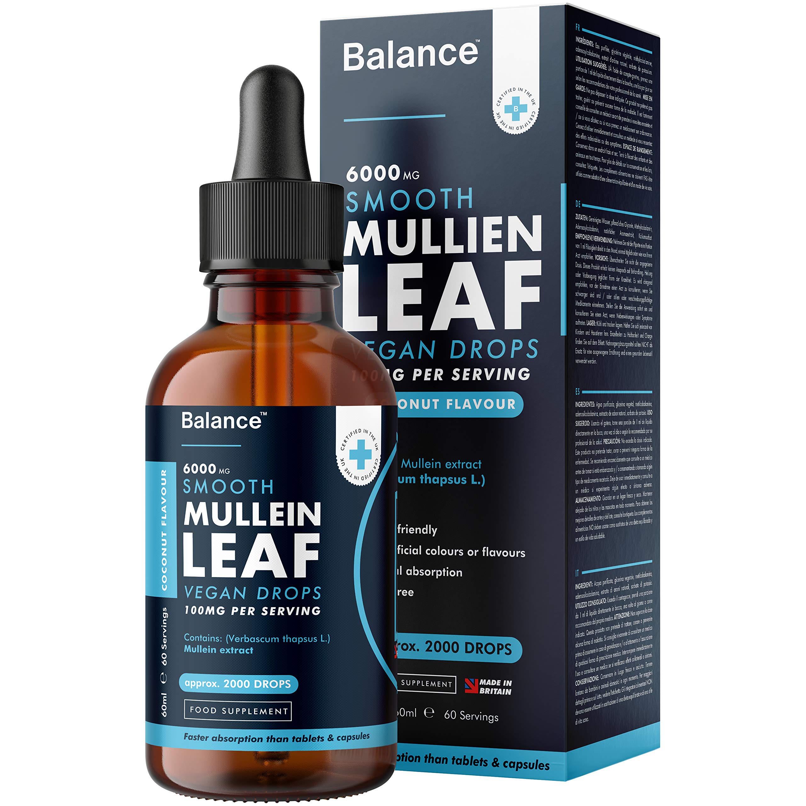 Balance Mullein Leaf Liquid Drops - 60ml for 2 Month Supply - High Strength - Vegan BalanceUS supplements
