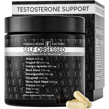 Formulation Factory Self Obsessed 10-in-1 Natural Booster for Men, Supplement for Men with Shilajit, Tongkat Ali, Fadogia Agrestis, 120 Capsules, 2 Month Supply