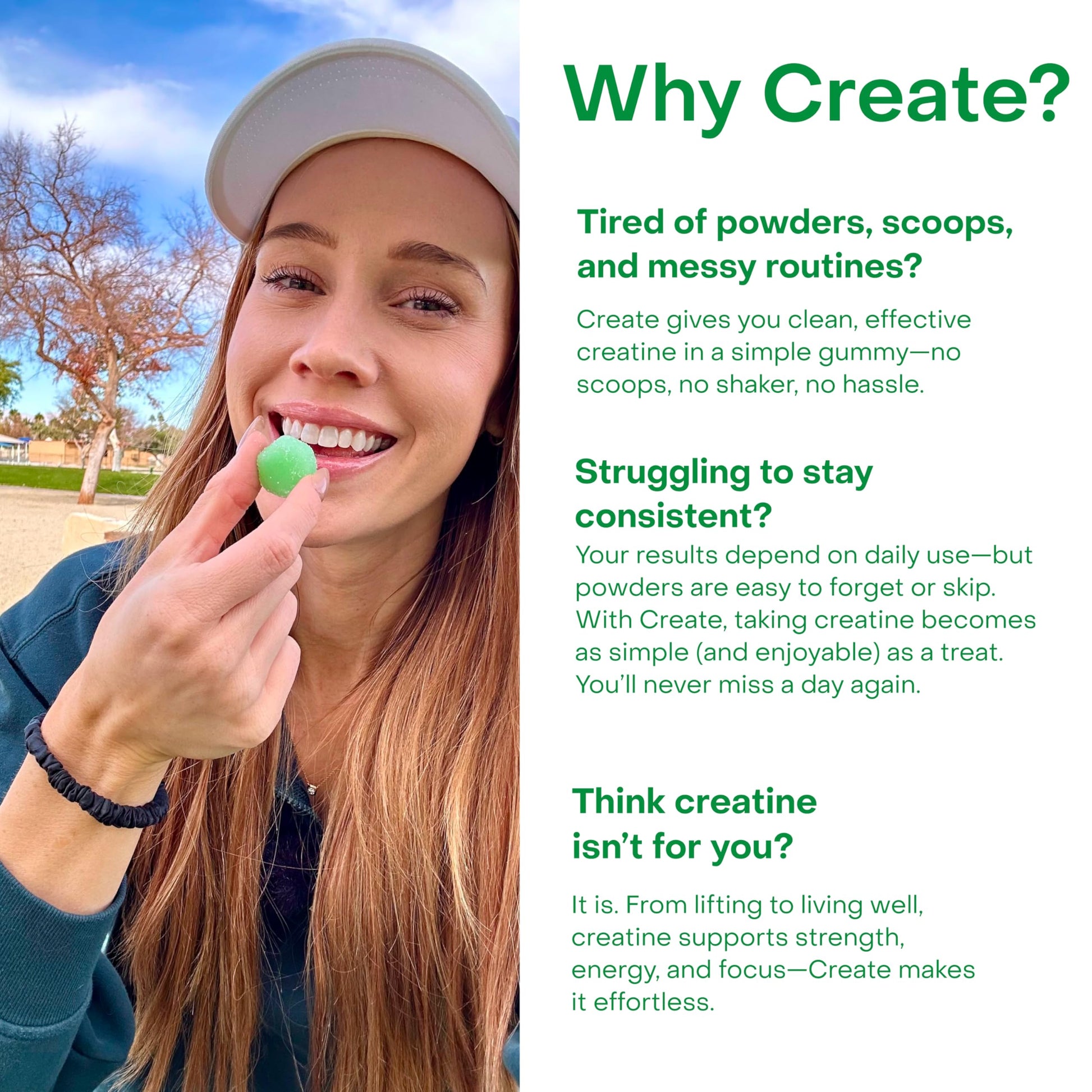 Create Creatine Monohydrate Gummies for Men & Women, Boost Focus, Strength, and Endurance, Anti-Melting Formula, Vegan, Gluten-Free, Non-GMO, 1.5g of Creatine per Gummy (Sour Green Apple) CreateAu supplements