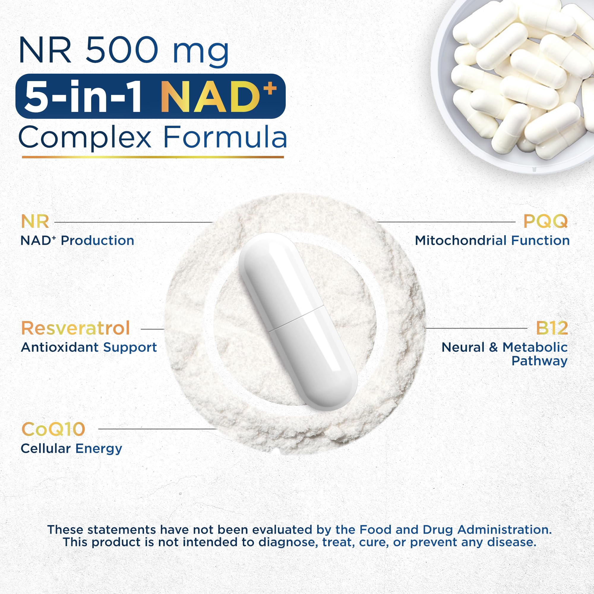 Anyglory NAD+ Supplement with 500mg NR, Resveratrol, CoQ10, PQQ- 5-in-1 NAD Formula |NMN Supplement Alternative|NAD Resveratrol Support Cellular Energy & Healthy Aging-Made in USA-60 Capsules AnygloryAu supplements