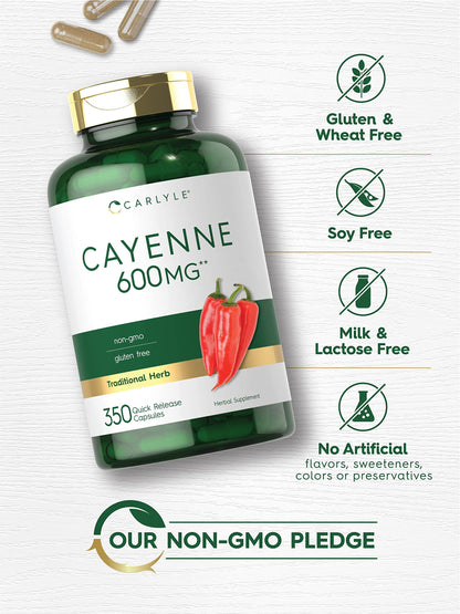 Carlyle Cayenne Pepper Capsules 600mg | 350 Pills | Non-GMO, Gluten Free Supplement CarlyleUS supplements