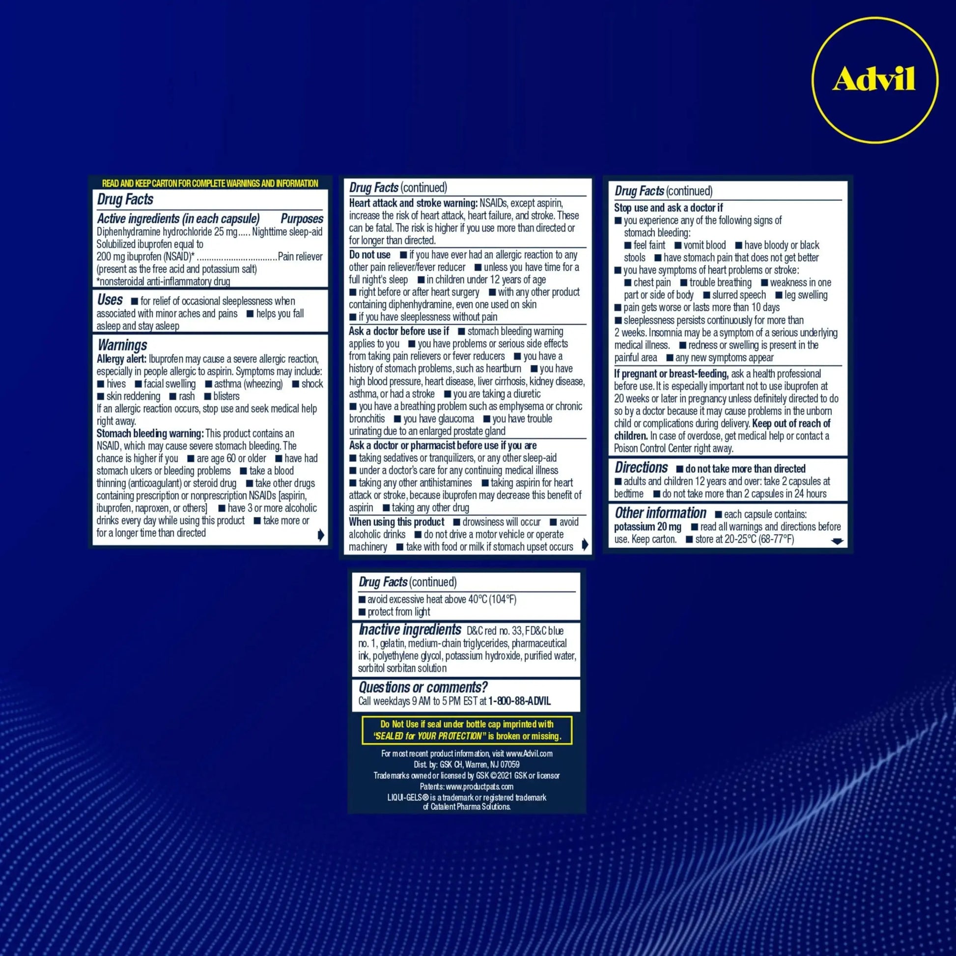 Advil PM Liqui-Gels Pain Reliever and Nighttime Sleep Aid, Pain Medicine with Ibuprofen for Pain Relief and Diphenhydramine HCL for a Sleep Aid - 2x80 Liquid Filled Capsules AdvilAu supplements