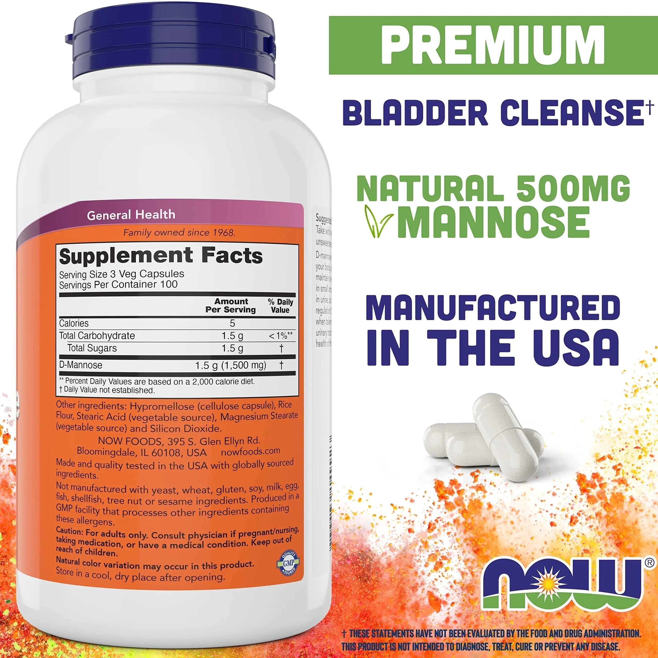 Now D-Mannose 500 mg, 300 Capsules - Vegan, Non GMO Supplement for Women and Men - Supports Healthy Urinary Tract, Cleanses The Bladder NOW FoodsAu supplements