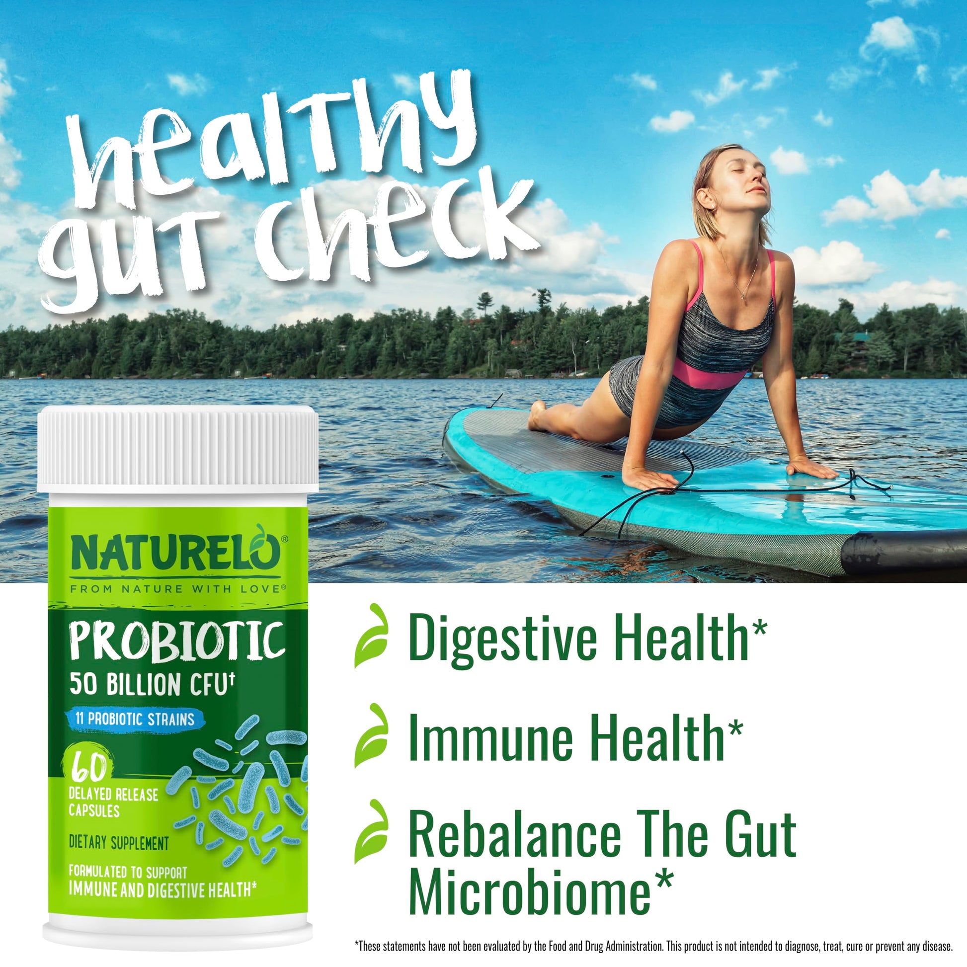 NATURELO Probiotics for Digestive Health, 50 Billion CFU, 60 Vegetarian Capsules, 11 Strains, Daily Use Supplement, Delayed Release, No-Fridge, Boosts Immune System, Probiotics for Women & Men NATURELOAu supplements