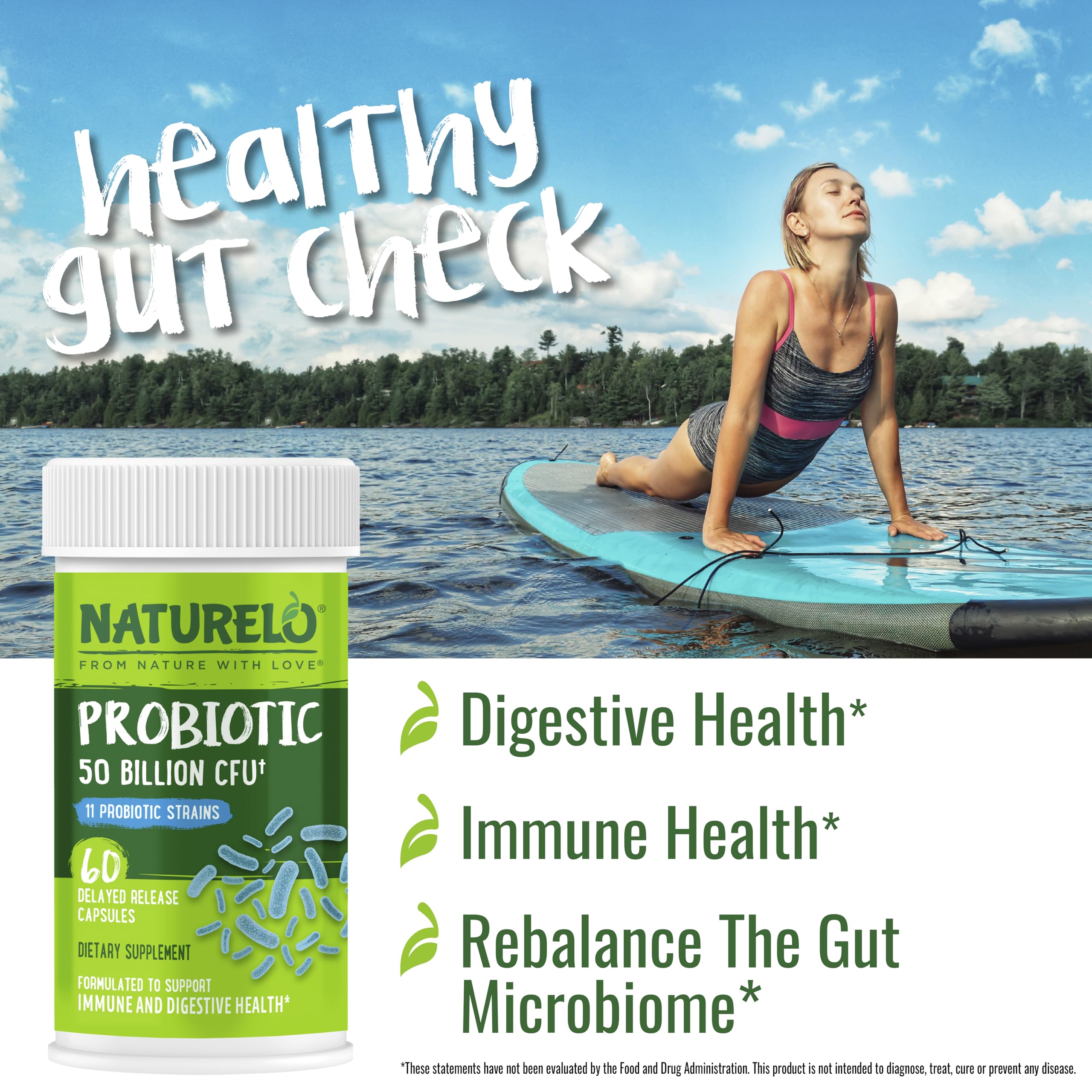 NATURELO Probiotics for Digestive Health, 50 Billion CFU, 60 Vegetarian Capsules, 11 Strains, Daily Use Supplement, Delayed Release, No-Fridge, Boosts Immune System, Probiotics for Women & Men NATURELOAu supplements