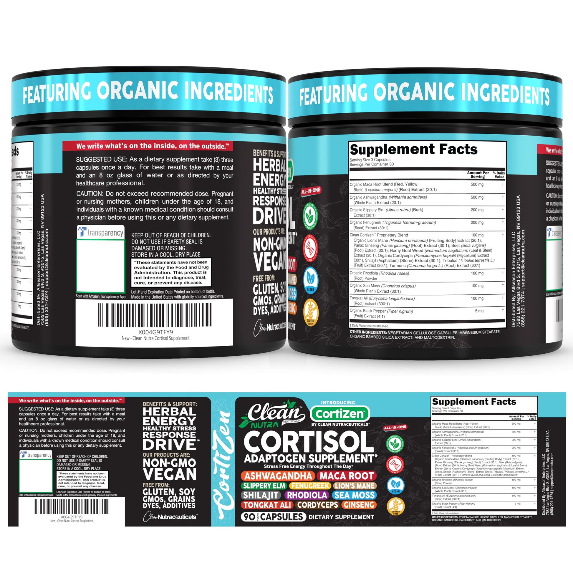 Clean Nutra Cortisol Supplements For Women | Maca Root Ashwagandha Cortisol Detox Manager Reducer + Slippery Elm Fenugreek Lions Mane Shilajit Rhodiola Sea Moss Tongkat Ali Cordyceps Ginseng Beet Root Clean NutraceuticalsAu supplements