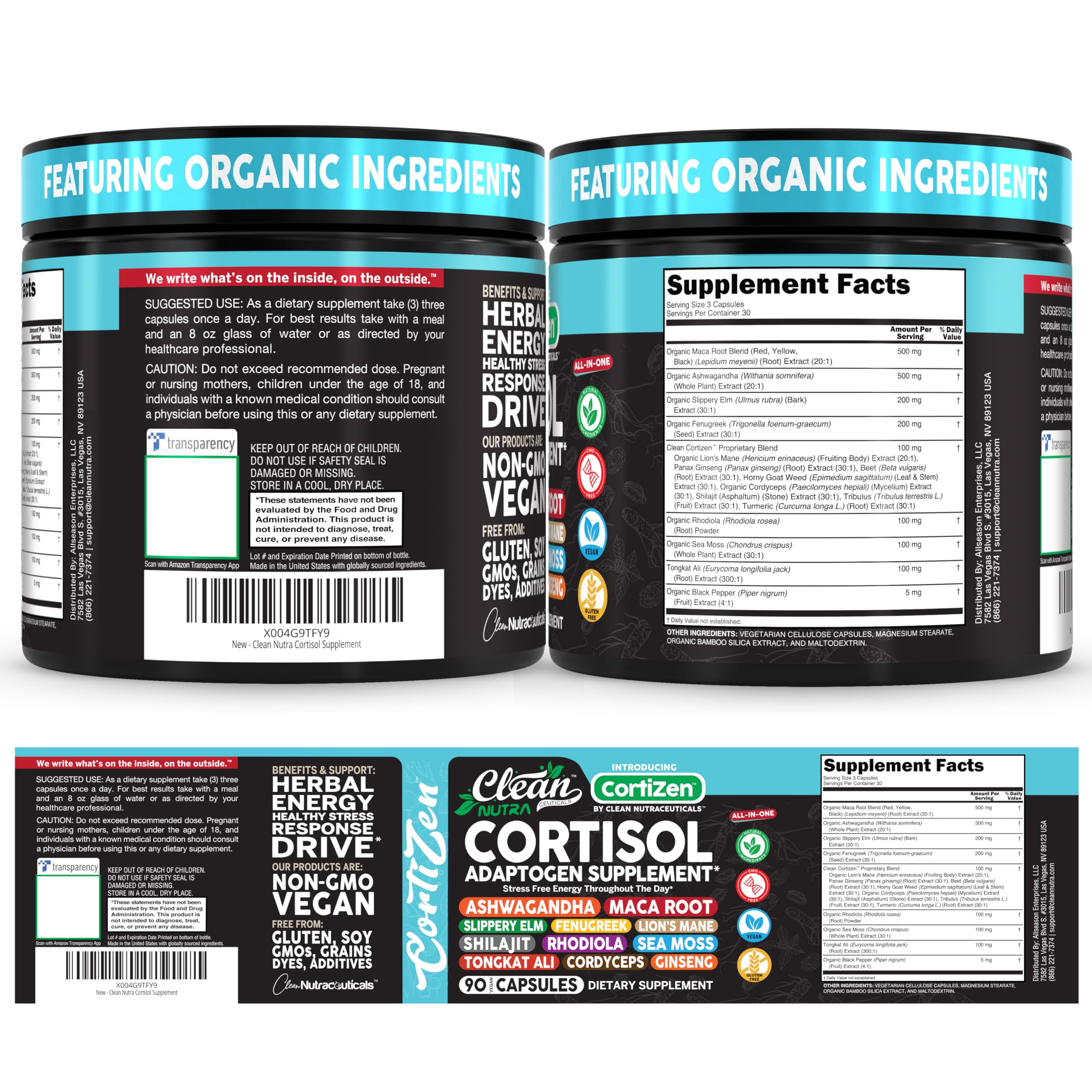 Clean Nutra Cortisol Supplements For Women | Maca Root Ashwagandha Cortisol Detox Manager Reducer + Slippery Elm Fenugreek Lions Mane Shilajit Rhodiola Sea Moss Tongkat Ali Cordyceps Ginseng Beet Root Clean NutraceuticalsAu supplements