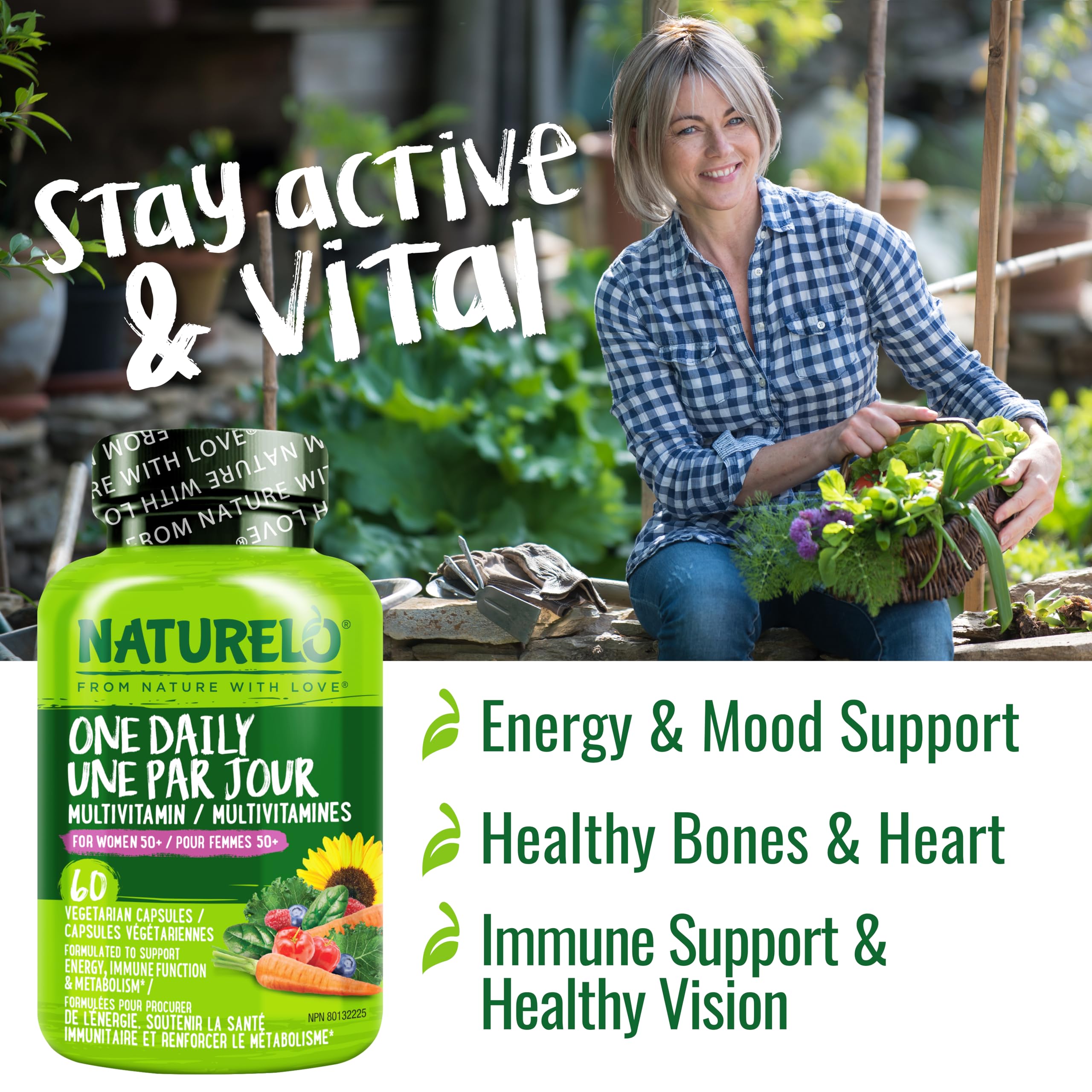 NATURELO One Daily Multivitamin for Women 50+ (Iron Free) - Menopause Support for Women Over 50 - Whole Food Supplement - Non-GMO - No Soy - 60 Capsules - 2 Month Supply NATURELOAu supplements