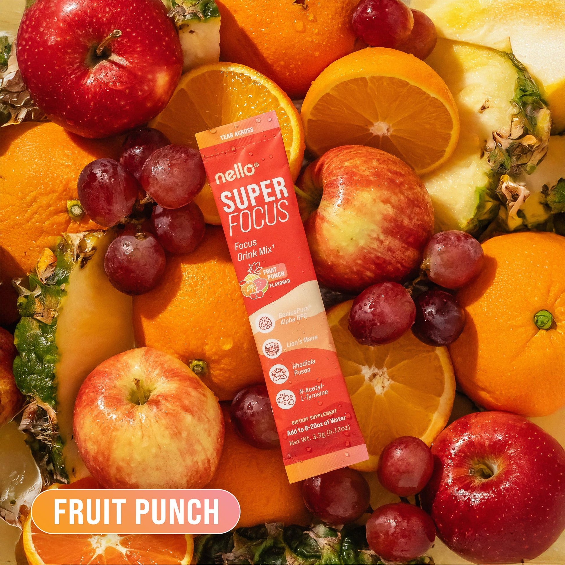 Nello Superfocus Focus Drink Mix – Fruit Punch Flavor – Alpha GPC, Lion’s Mane, Rhodiola & N-Acetyl L-Tyrosine – Sugar-Free, On-the-Go Packets – 20 Servings NelloAu supplements