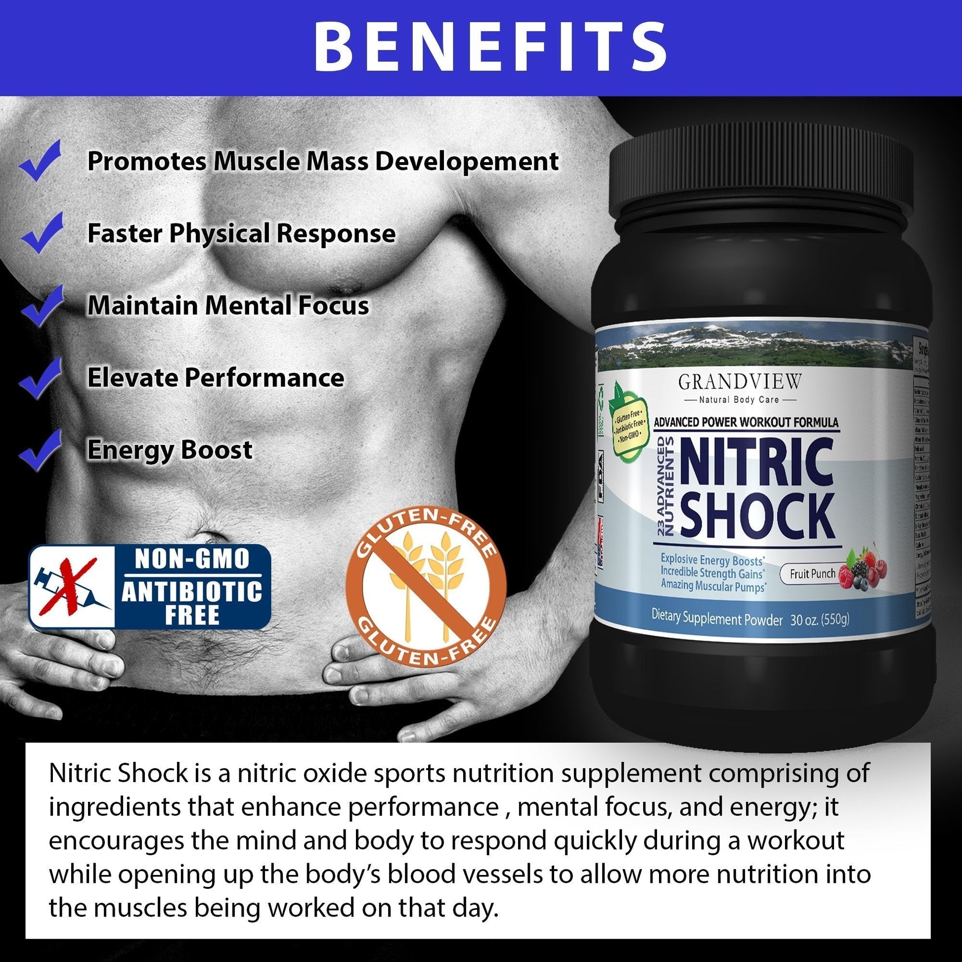 N Shock- Pre Workout Powder, x10 Strength, 44 Servings, (Fruit Punch) Boost Energy Grandview Natural Body CareAu supplements