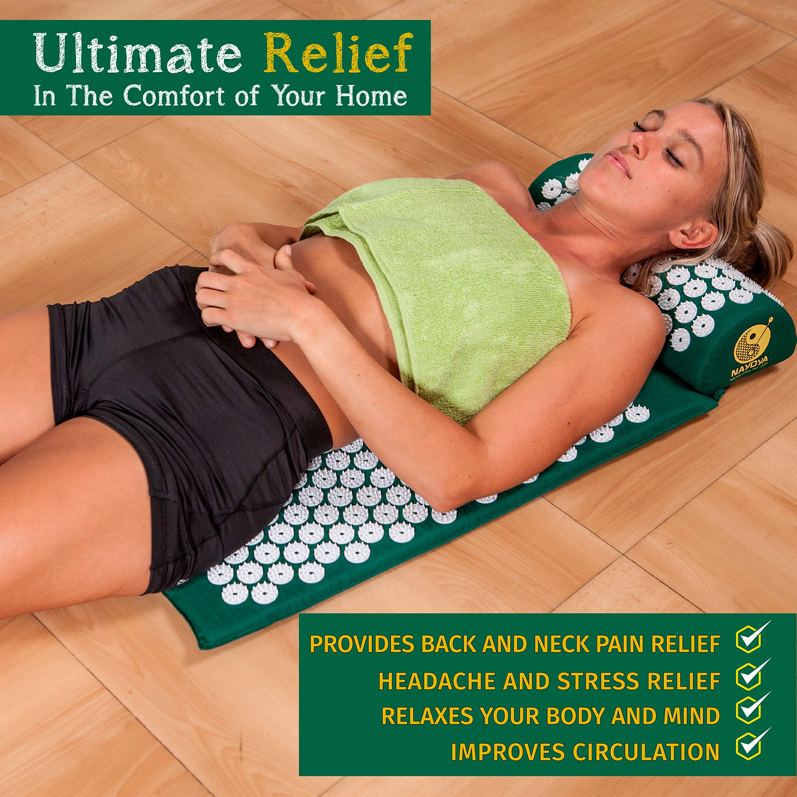 NAYOYA Neck and Back Pain Relief - Acupressure Mat and Neck Pillow Set - Relieves Stress and Sciatic Pain NAYOYAAu supplements