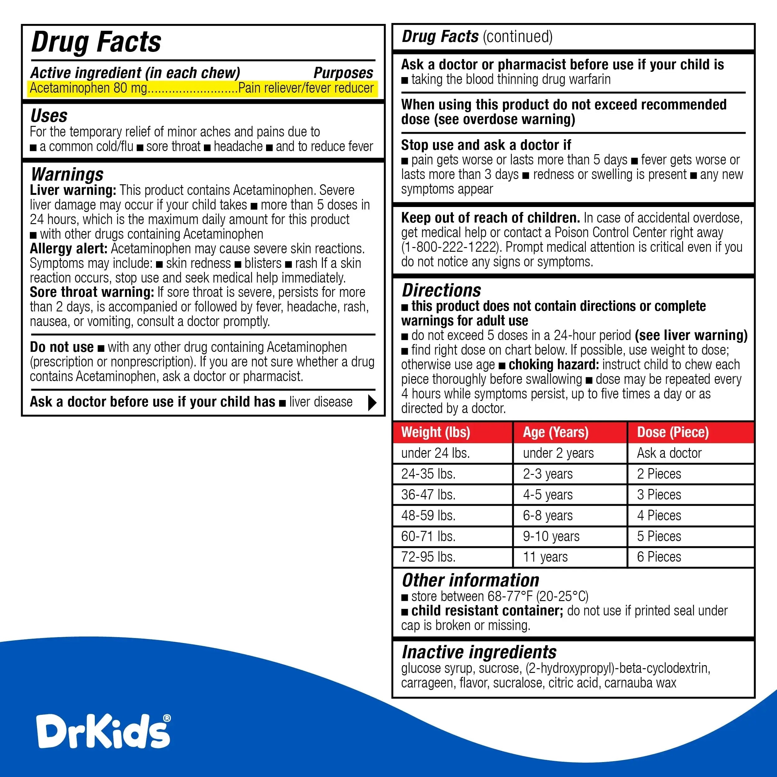 Dr. Kids Children’s Pain and Fever Chewable Gels – Pain Relief and Fever Reducer for Kids Ages 2–11, 80 mg Chewable Acetaminophen for Headache, Sore Throat, Cold & Flu, Pineapple Flavor, 26 Count Dr. KidsAu supplements