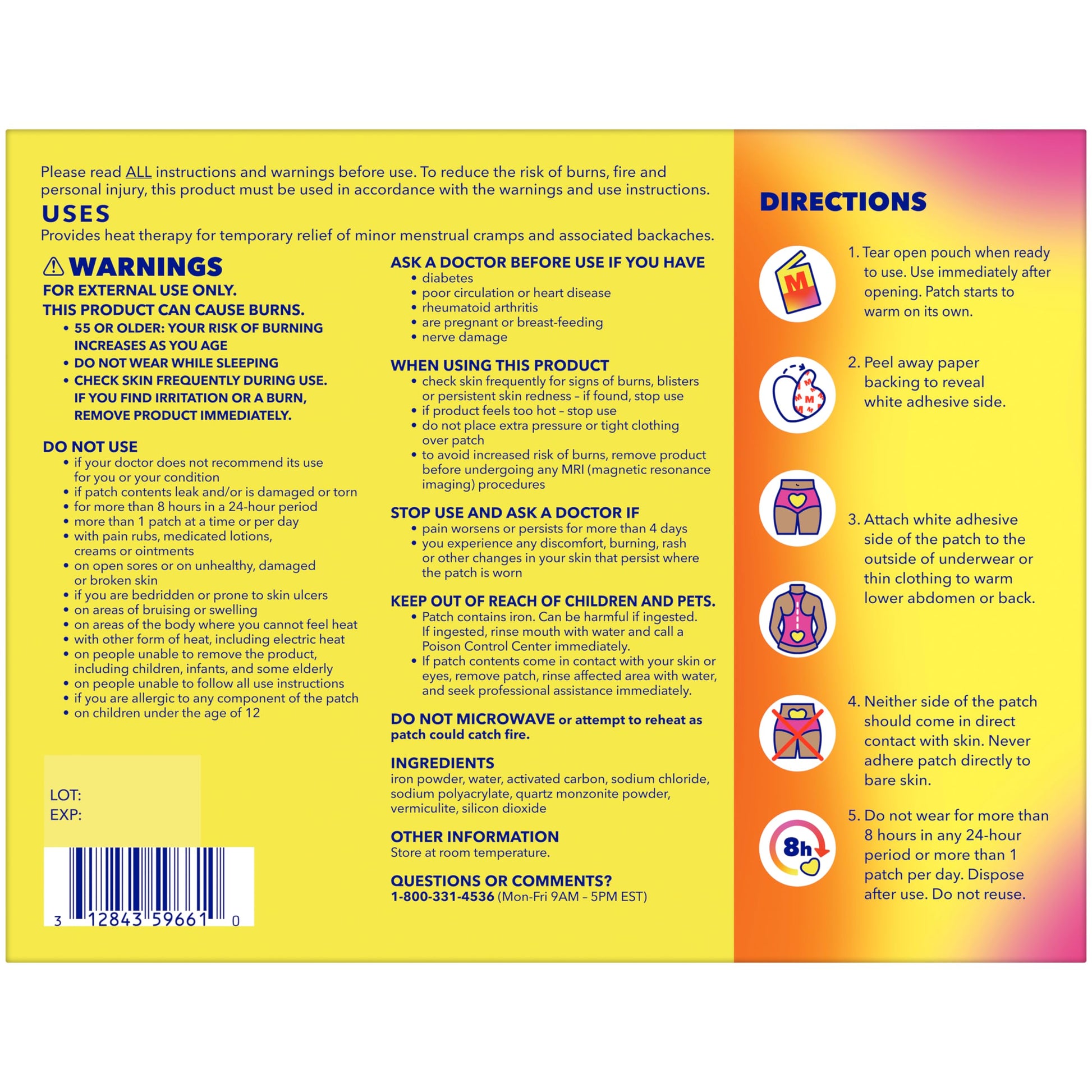 Midol Heat Vibes Menstrual Pain Relief Heat Patches - 6 Count Pack for Period Cramps and Backache MidolAu supplements