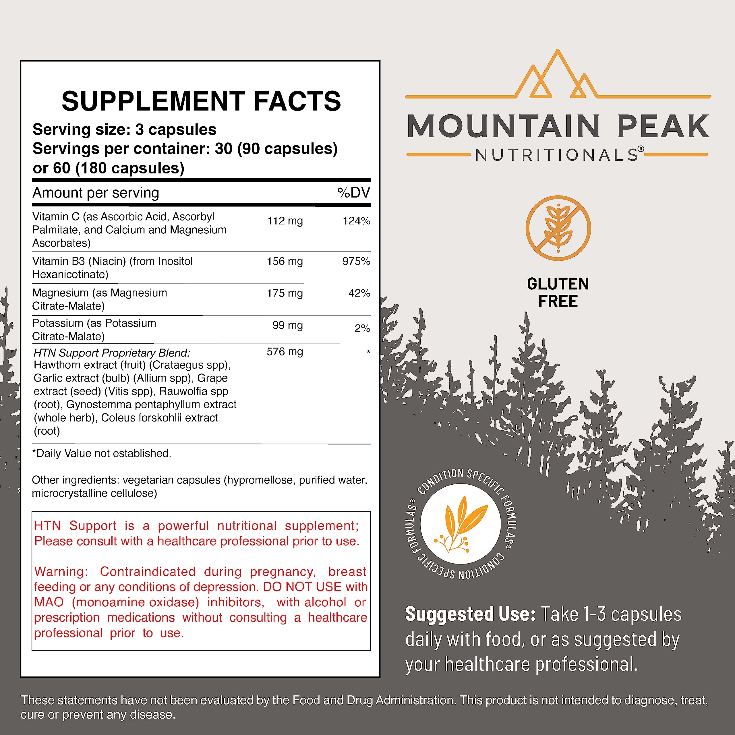 Mountain Peak Nutritionals HTN Blood Pressure Support Supplement for Heart & Circulation Health - Advanced Cardiovascular Formula with Rauwolfia, Hawthorn Berry, & Magnesium (180 Vegetarian Capsules) Mountain Peak NutritionalsAu supplements