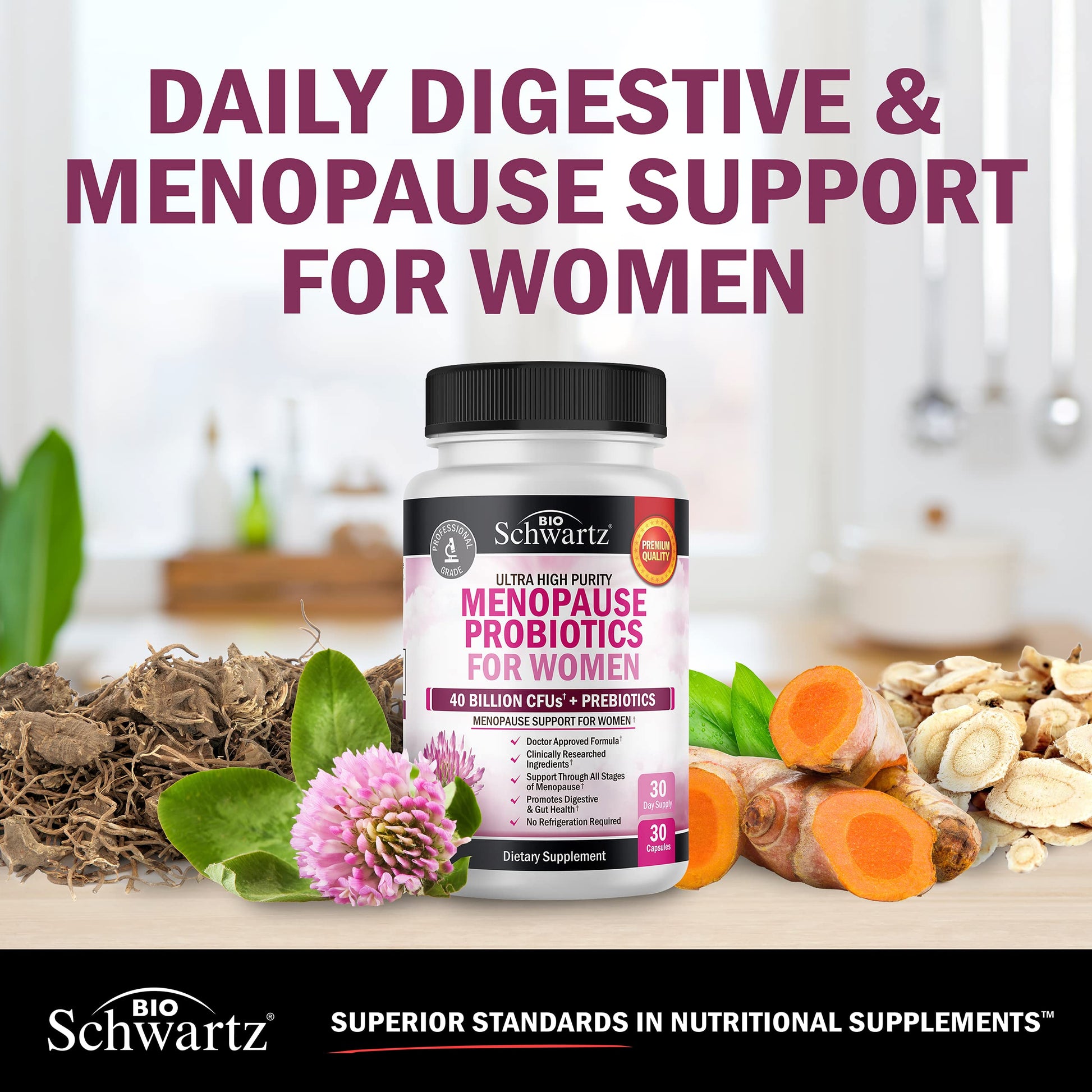 Menopause Support Probiotics for Women - Hot Flashes Night Sweats Mood Swings BioSchwartzAu supplements