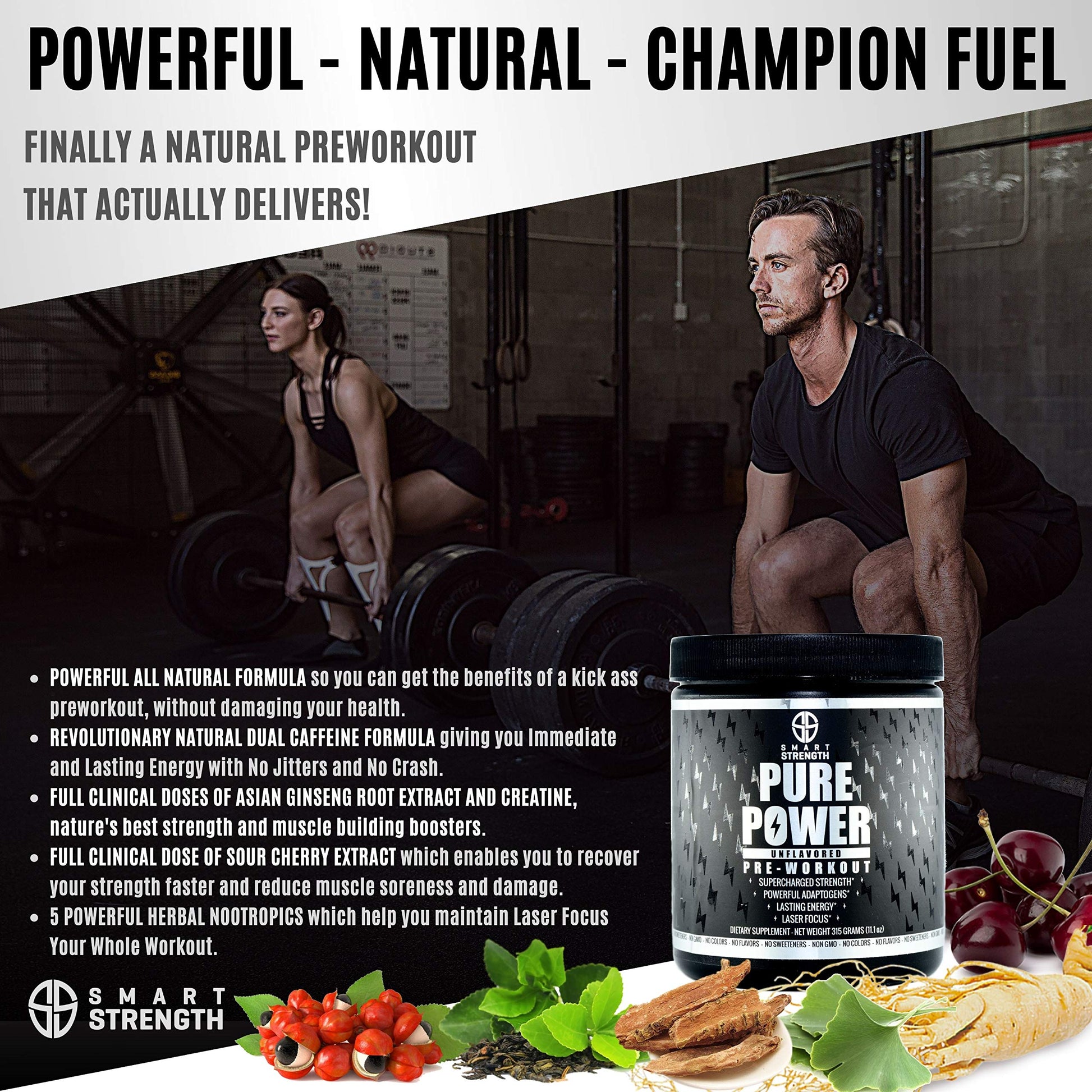 Pre Workout, Best All Natural PreWorkout Supplement. Pure Power, Healthy Pump, Clean SMART STRENGTHAu supplements