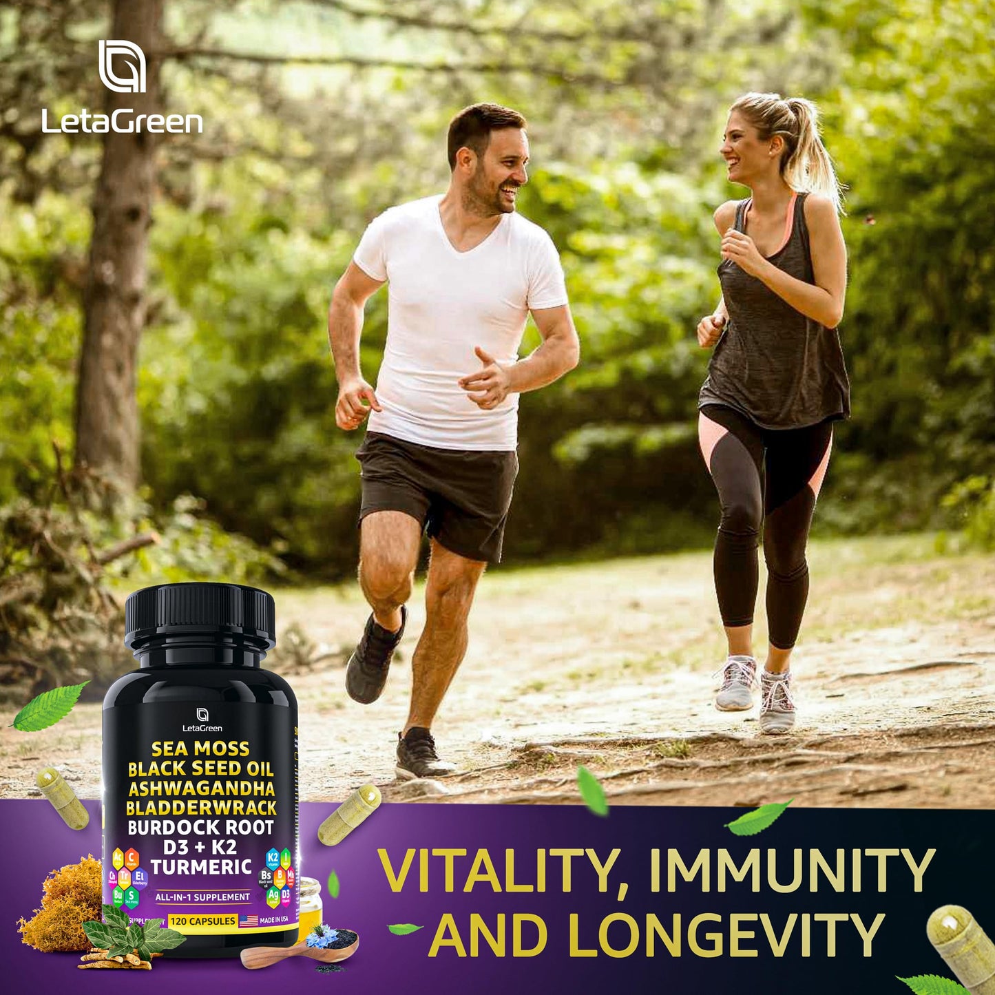 LetaGreen Ocean Wild Sea Moss Capsules - 120 Black Seed Oil Sea Moss Pills LetaGreenUS supplements