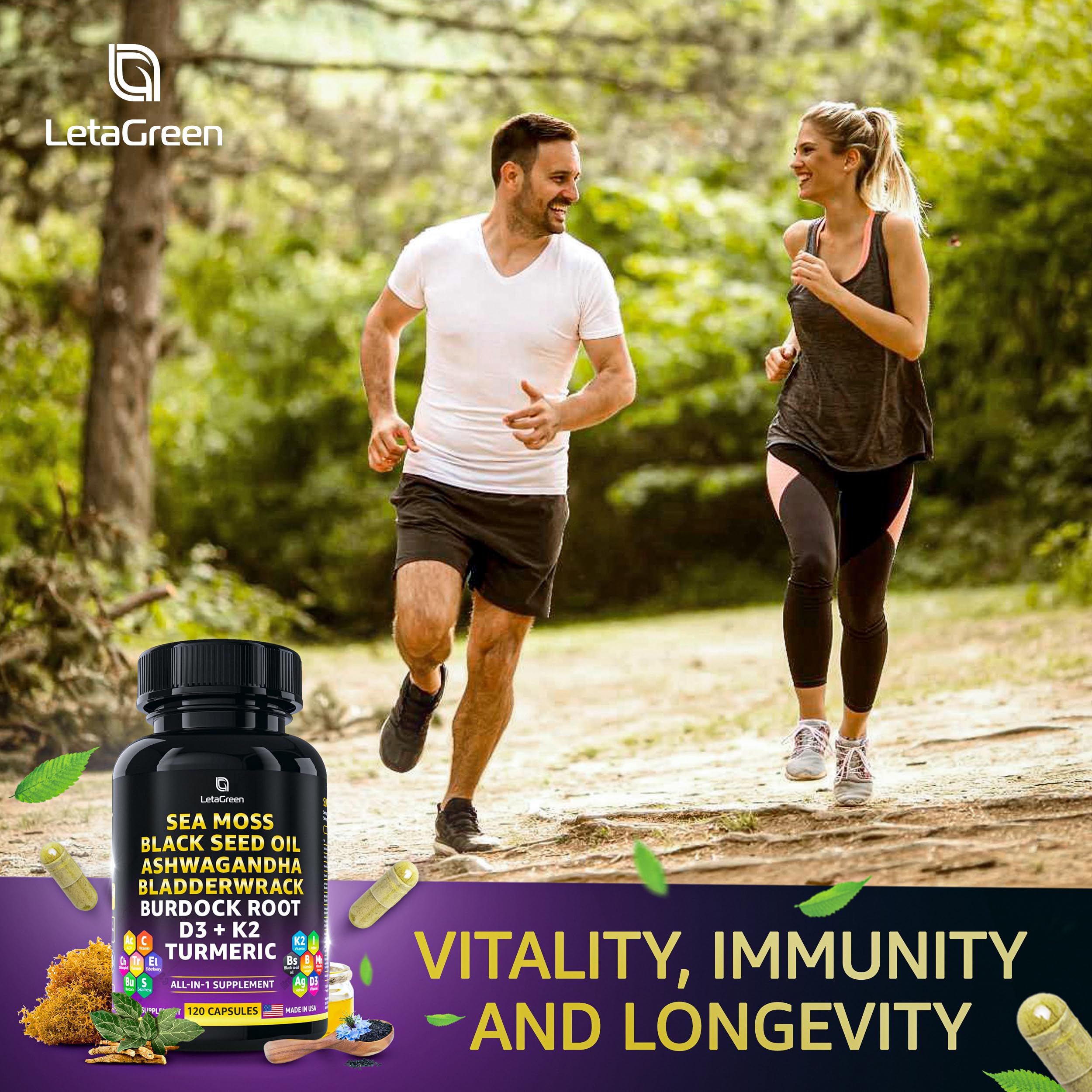 LetaGreen Ocean Wild Sea Moss Capsules - 120 Black Seed Oil Sea Moss Pills LetaGreenUS supplements