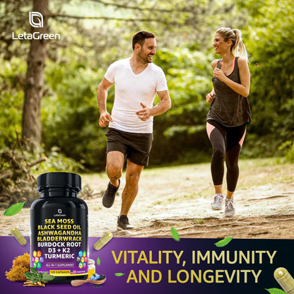 LetaGreen Ocean Wild Sea Moss Capsules - 120 Black Seed Oil Sea Moss Pills LetaGreenUS supplements