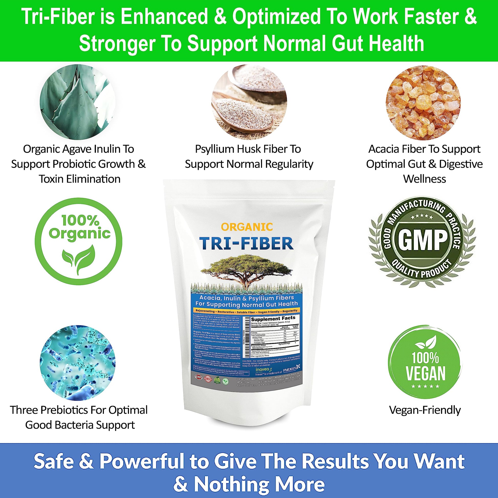 Kidney Restore Tri-Fiber Organic Soluble Fiber Powder, Unflavored High Fiber 3-in-1 Kidney RestoreUS supplements