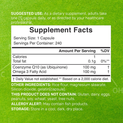 CoQ10 100mg, 240 Capsules – with Omega 3 Fatty Acid 100mg – Bioavailable Coenzyme DEAL SUPPLEMENTUS supplements