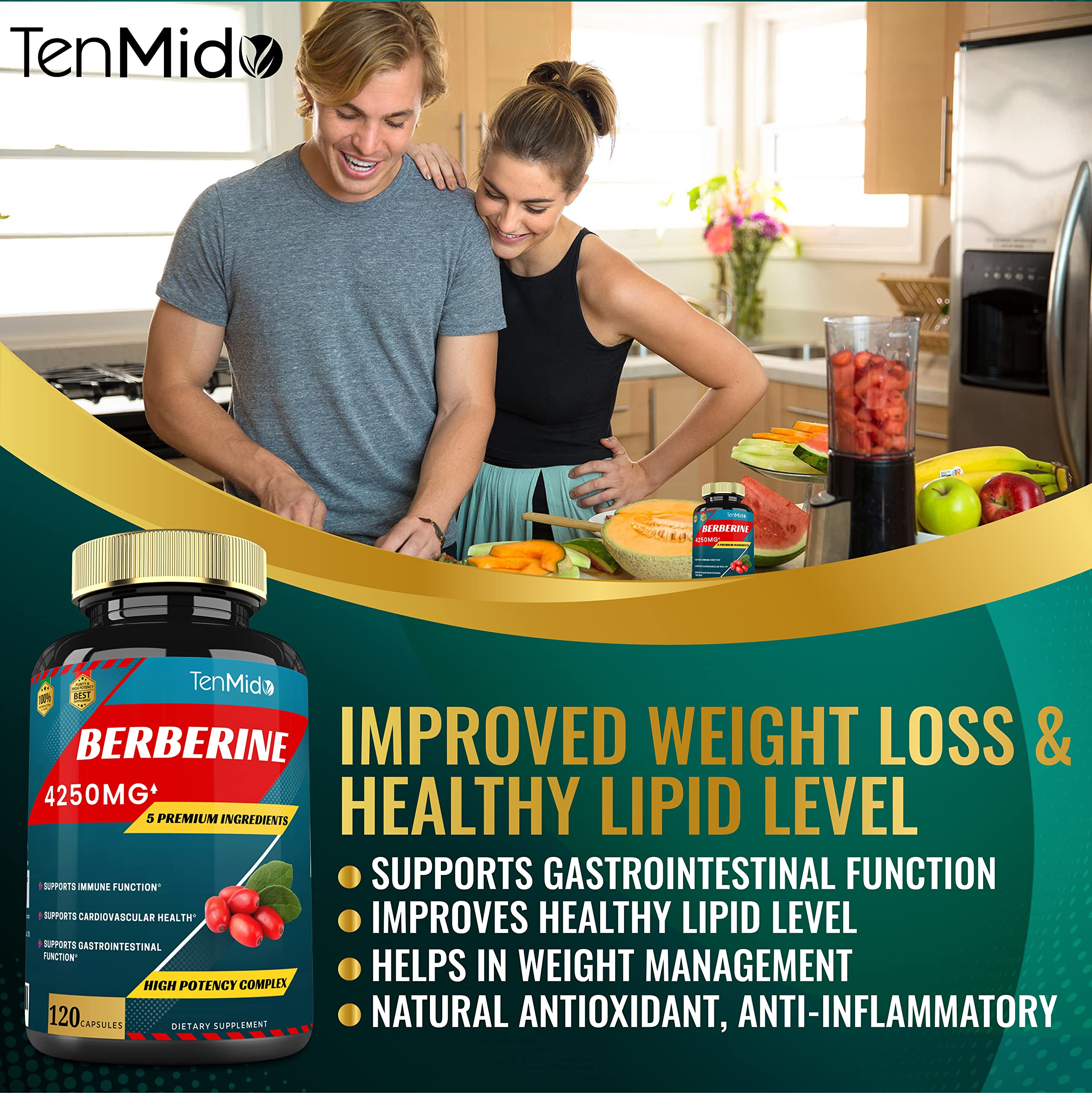 Berberine Extract Capsules 4250mg, 4 Months Supply & Ceylon, Milk Thistle, Turmeric TenmidoAu supplements