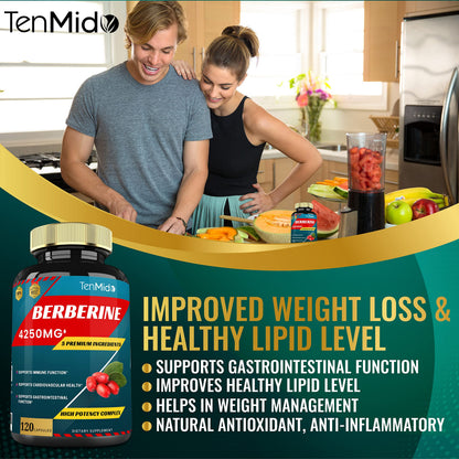 Berberine Extract Capsules 4250mg, 4 Months Supply & Ceylon, Milk Thistle, Turmeric TenmidoUS supplements
