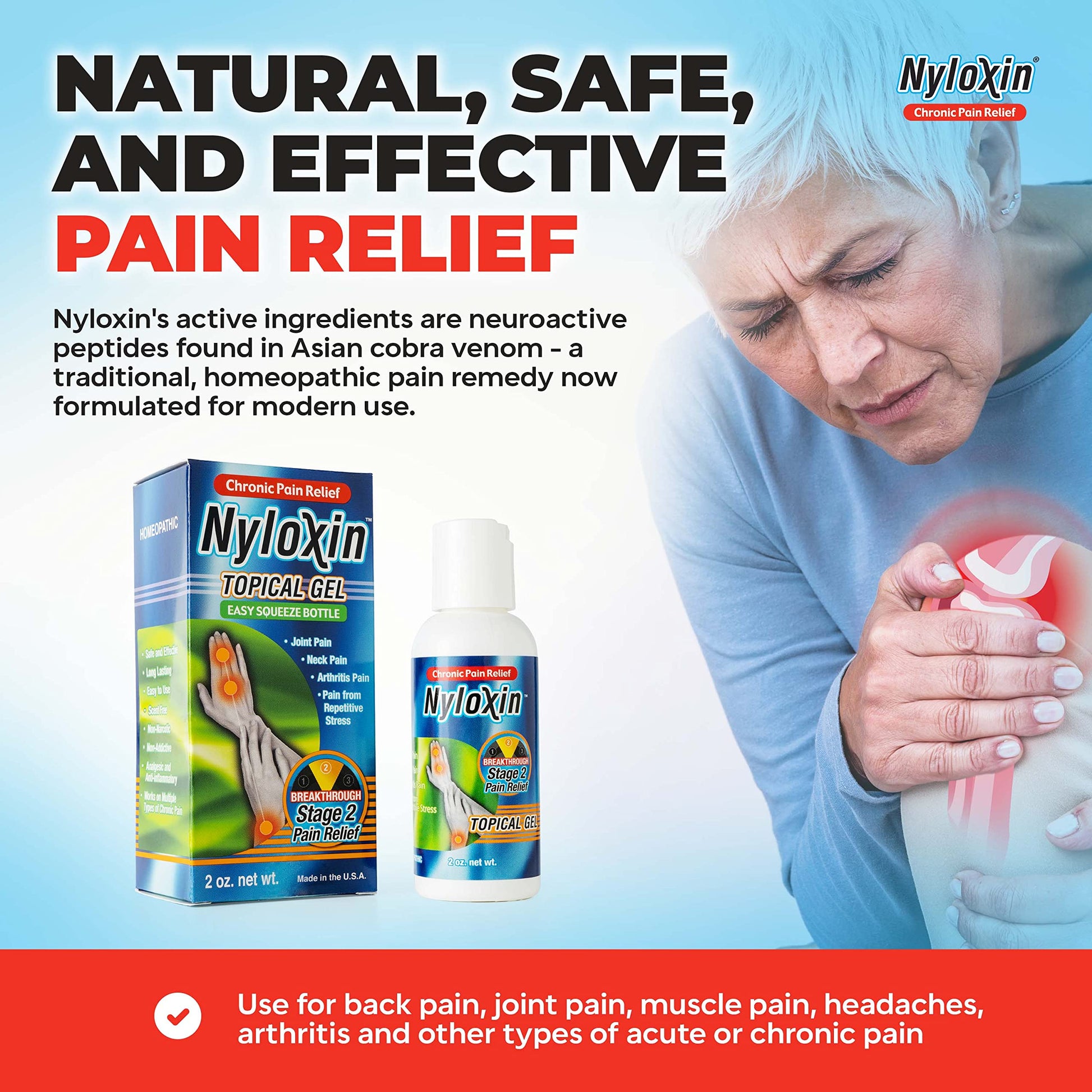 Nyloxin Easy Squeeze Bottle Arthritis Pain Relief Gel, Back Pain Relief, Neuropathy Pain Relief, Nerve Pain Relief, Knee Pain Relief, Foot Pain Relief, Muscle Pain Relief, Joint Pain Relief (2 oz) NyloxinAu supplements