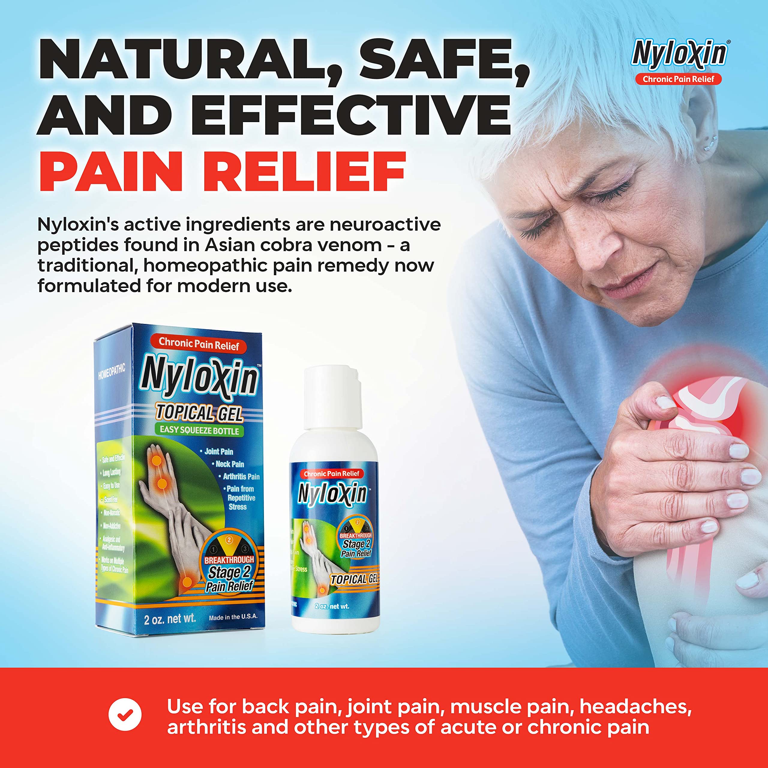 Nyloxin Easy Squeeze Bottle Arthritis Pain Relief Gel, Back Pain Relief, Neuropathy Pain Relief, Nerve Pain Relief, Knee Pain Relief, Foot Pain Relief, Muscle Pain Relief, Joint Pain Relief (2 oz) NyloxinAu supplements