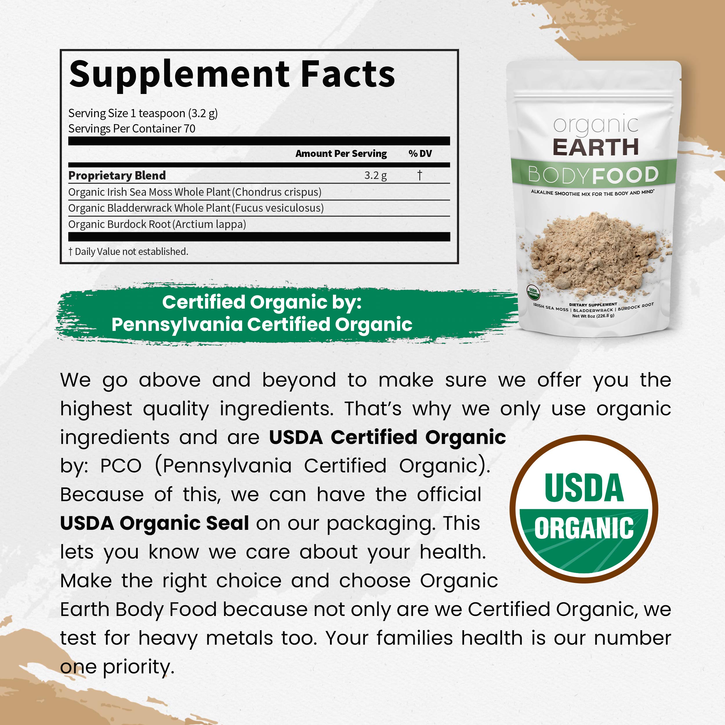 Organic Earth Irish Sea Moss Powder 8oz - Wildcrafted Sea Moss Organic with Bladderwrac Organic EarthUS supplements