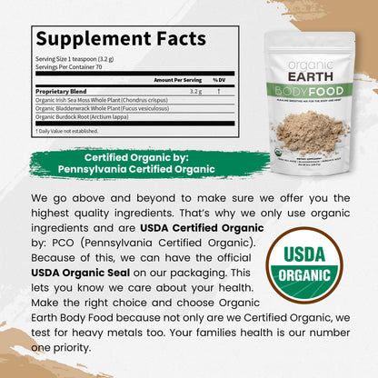Organic Earth Irish Sea Moss Powder 8oz - Wildcrafted Sea Moss Organic with Bladderwrac Organic EarthUS supplements
