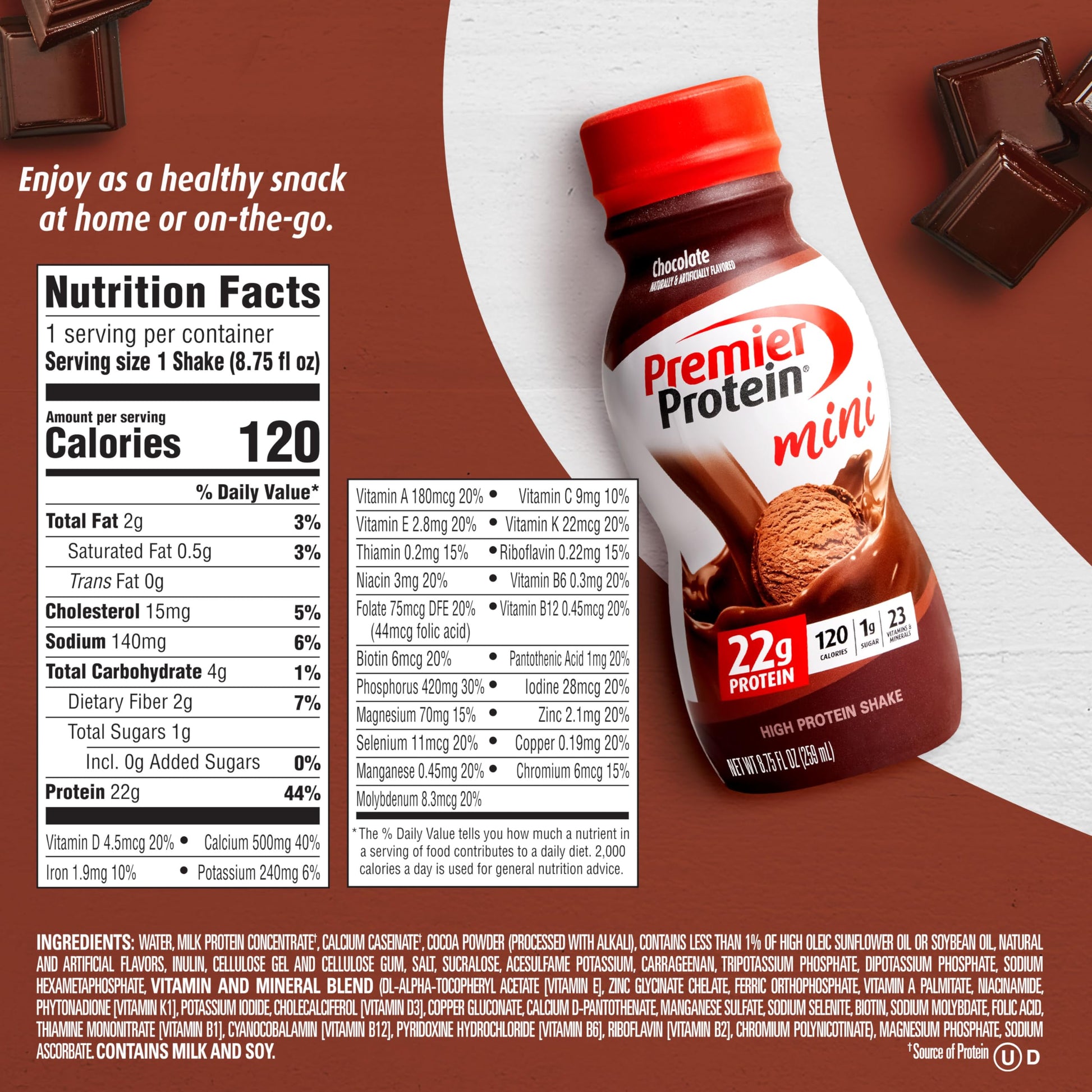 Premier Protein Shake MINIs, Chocolate, 22g Protein, 120 Calories, 1g Sugar, 8.75fl oz Premier ProteinUS supplements