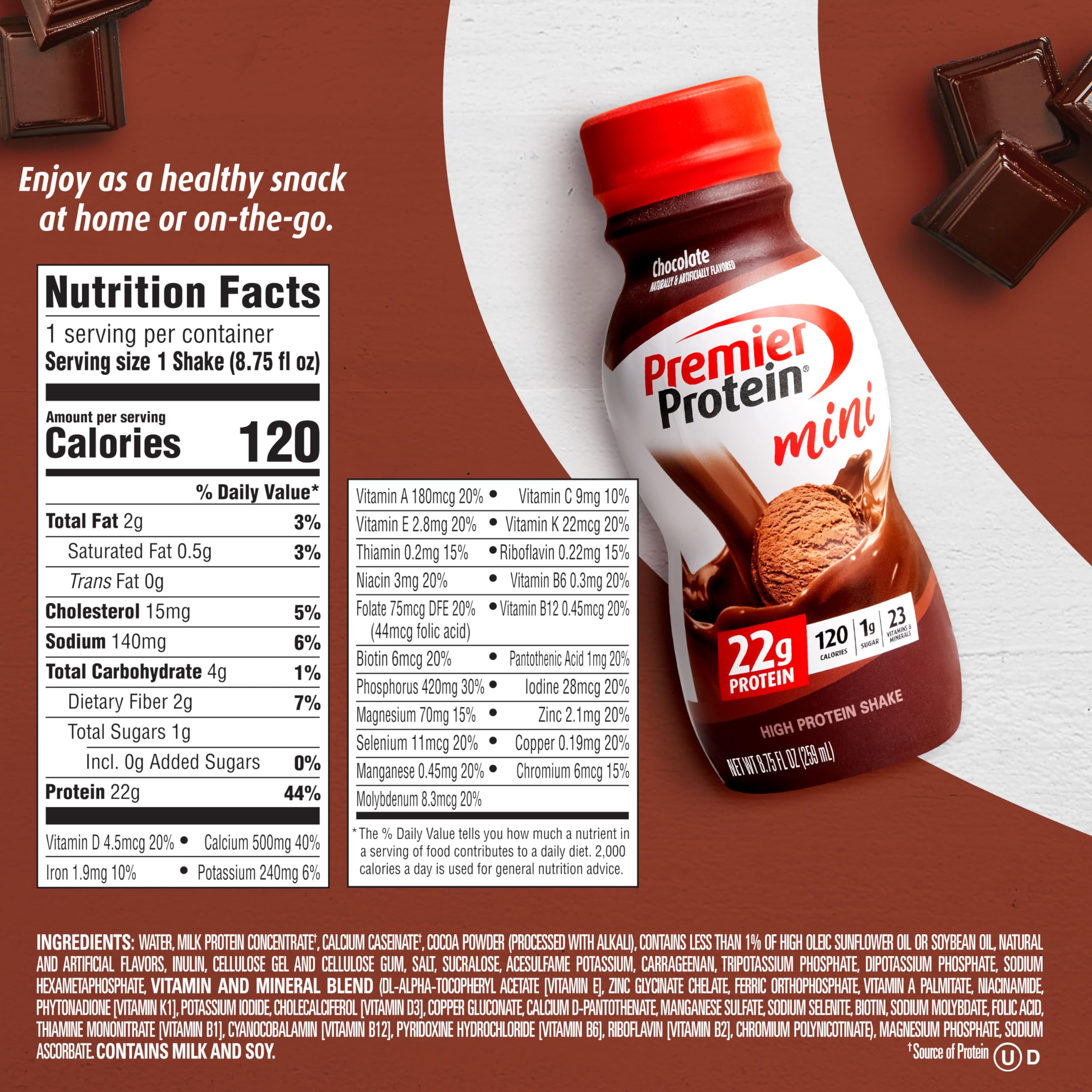 Premier Protein Shake MINIs, Chocolate, 22g Protein, 120 Calories, 1g Sugar, 8.75fl oz Premier ProteinUS supplements