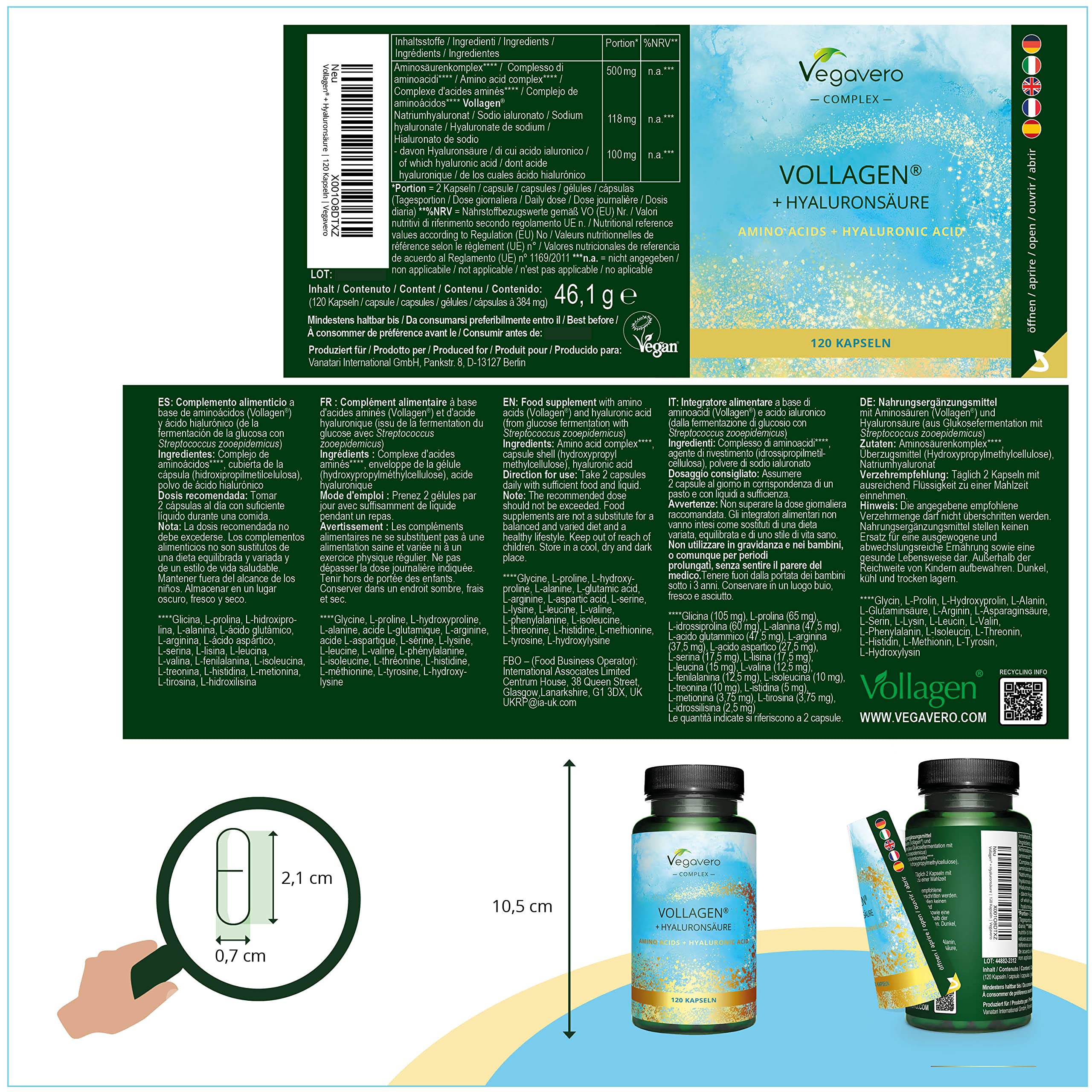 Vegavero Vegan Collagen Complex + Hyaluronic Acid | NO Additives | Vegan Collagen Powder Vollagen® | Essential Amino Acids | 120 Capsules VegaveroAu supplements