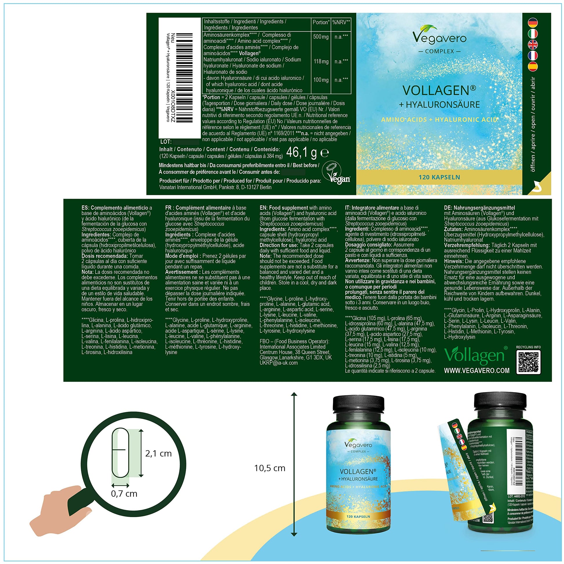 Vegavero Vegan Collagen Complex + Hyaluronic Acid | NO Additives | Vegan Collagen Powder Vollagen® | Essential Amino Acids | 120 Capsules VegaveroAu supplements
