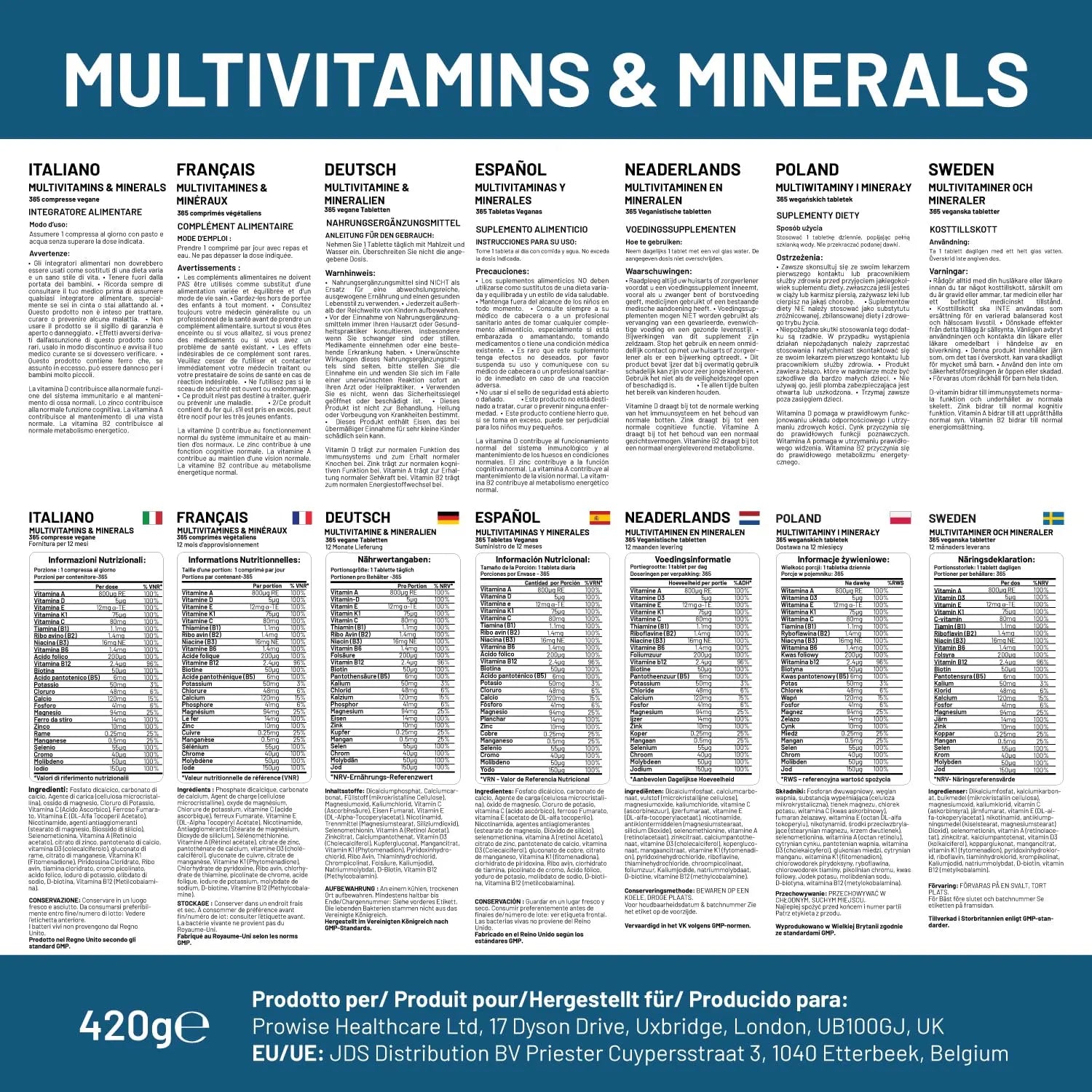 A-Z Multivitamins & Minerals I 365 Vegan Tablets (1 Year Supply) I 26 Essential Active Vitamins, Minerals & Micronutrients PH PROWISE HealthcareAu supplements