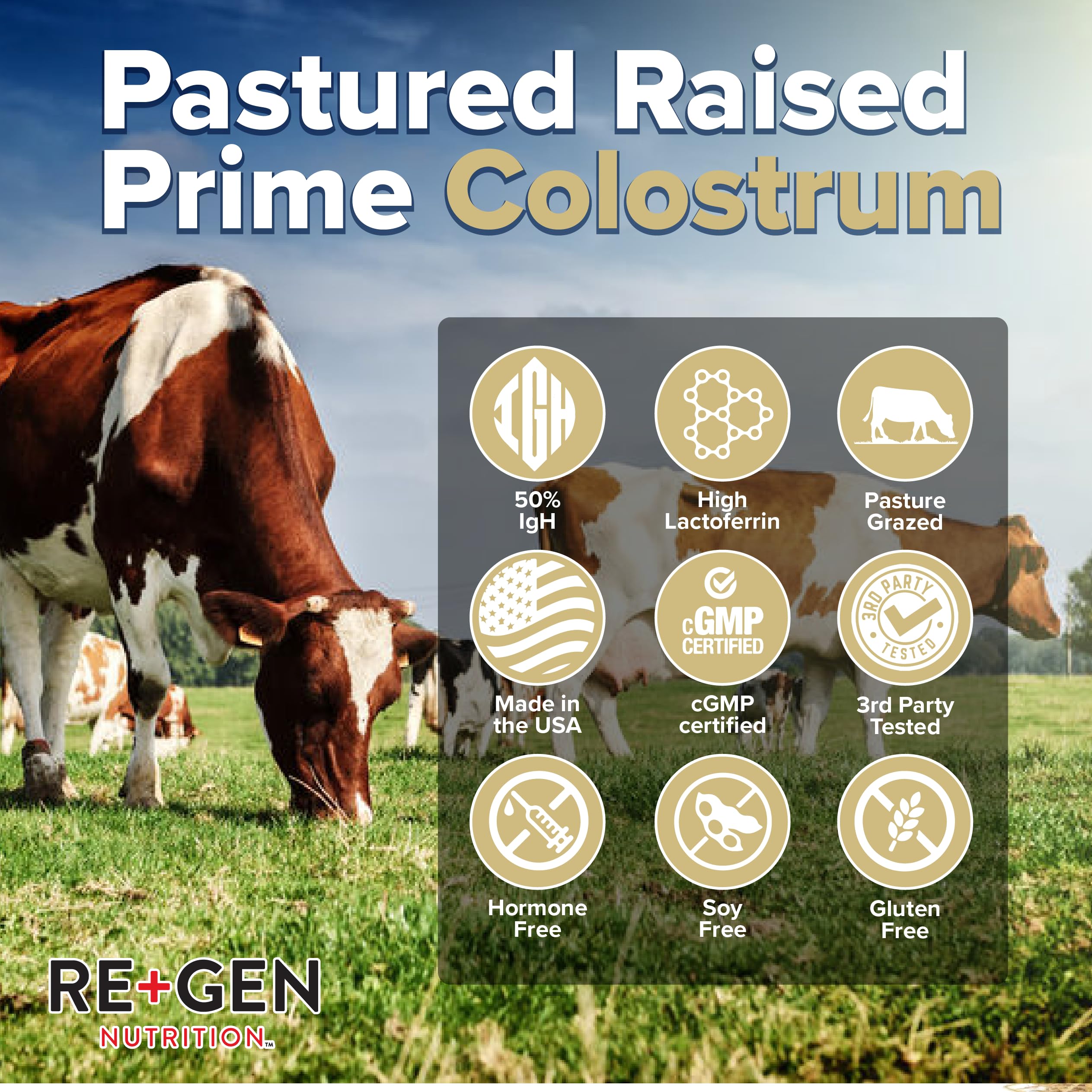Re+Gen Nutrition Colostrum Gold 50 Bovine Colostrum Powder for Gut Health, Immune Support & Muscle Recovery – 50% IgG Concentration, Grass Fed, Gluten Free, No Artificial Ingredients Re+Gen NutritionAu supplements