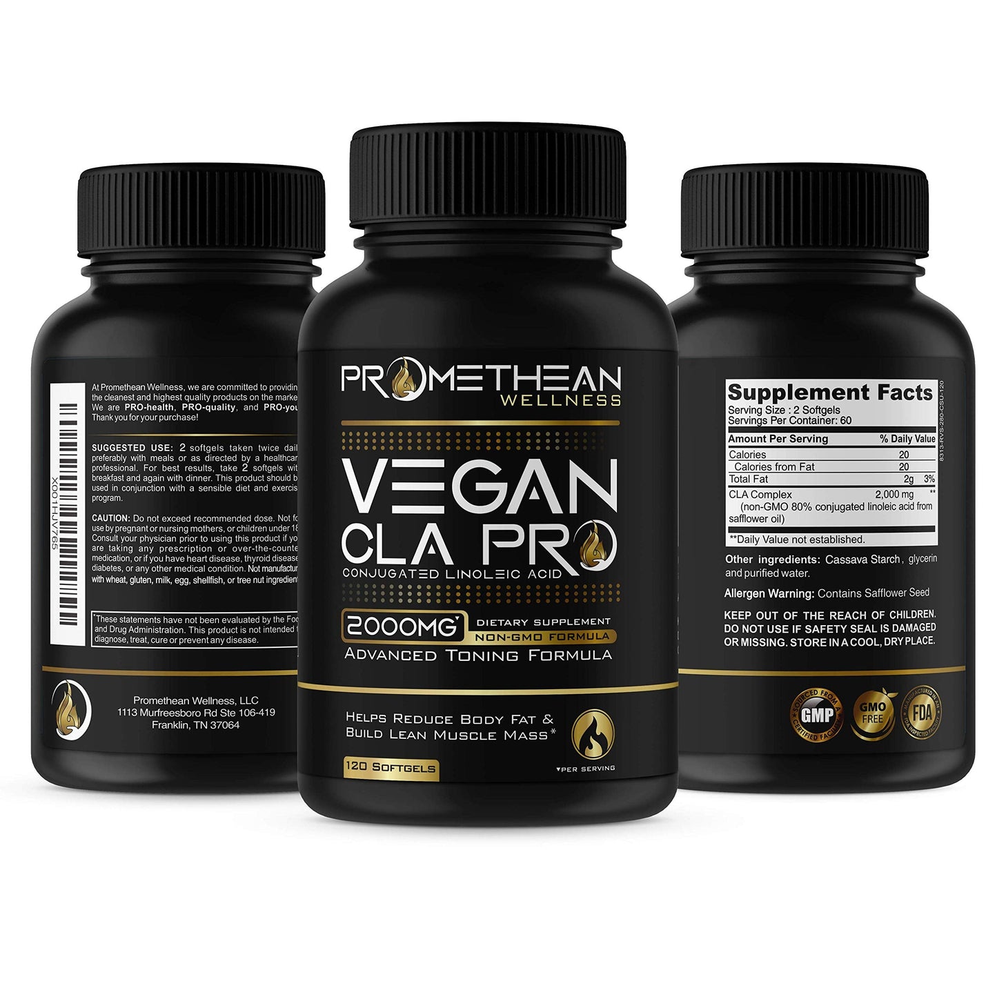 Vegan CLA Pro 2000 mg Pure Premium CLA Safflower Oil Conjugated Linoleic Acid Best Promethean WellnessUS supplements