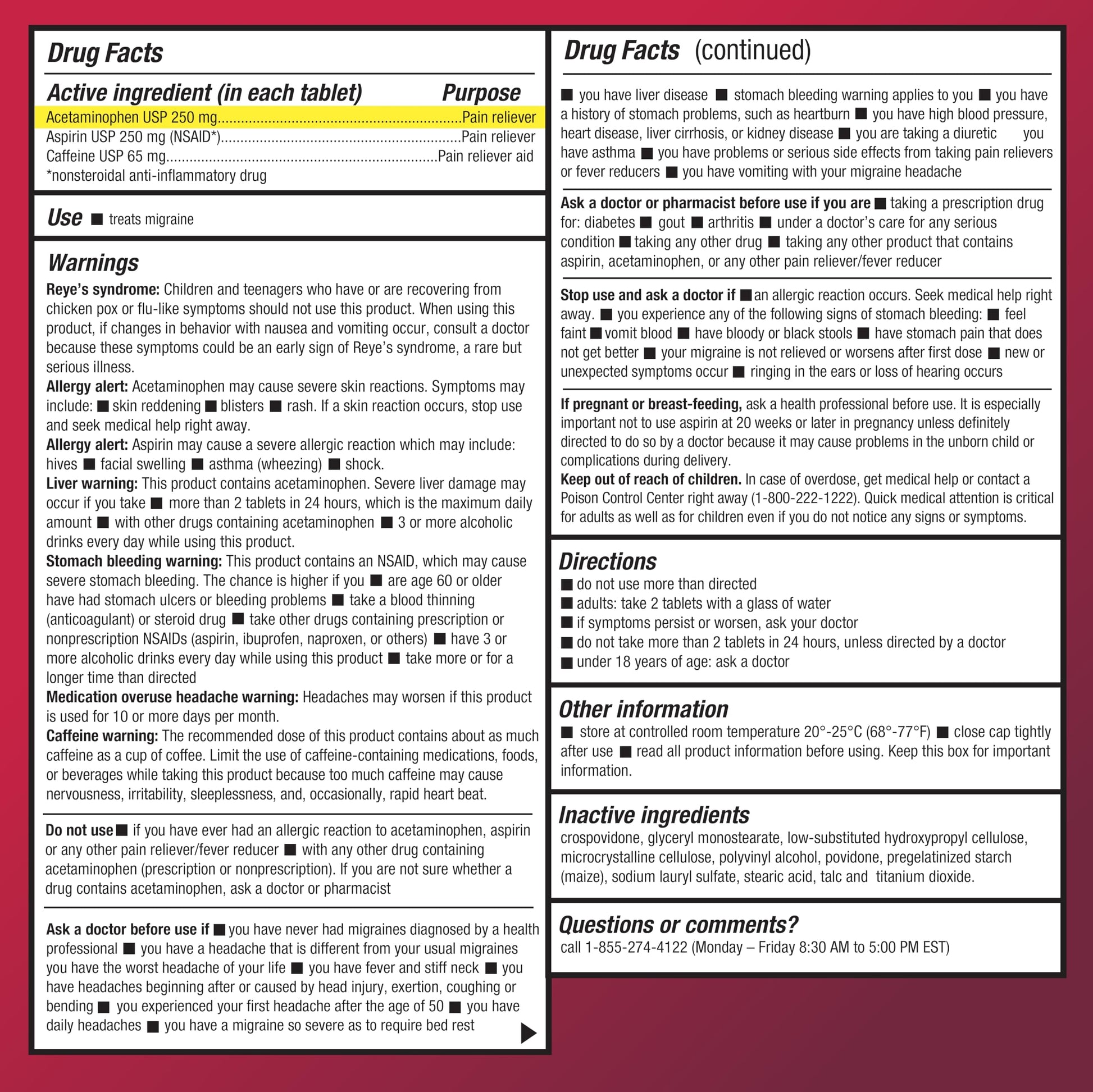 Amazon Basic Care Migraine Relief Acetaminophen, Aspirin (NSAID) and Caffeine Tablets, Pain Reliever/Pain Reliever Aid, 200 Count Amazon Basic CareAu supplements