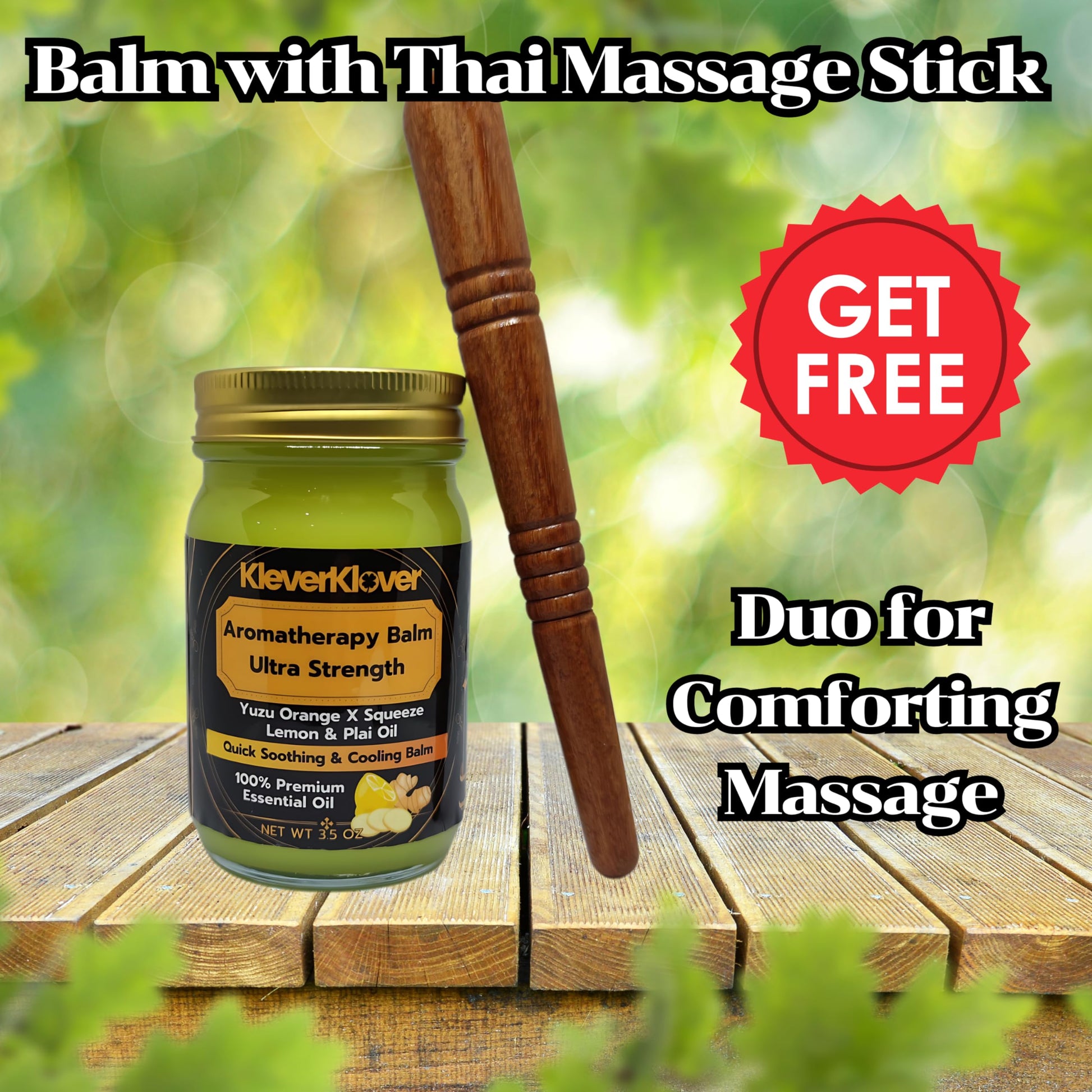 KleverKlover Back and Neck Aromatherapy Balm Ultra Strength for Healing Sore Muscle & Joint After Workout or Yoga - Plai Oil - Preservative Free- Citrus Scent + Free Massage Reflexology Wooden Stick KleverKloverAu supplements