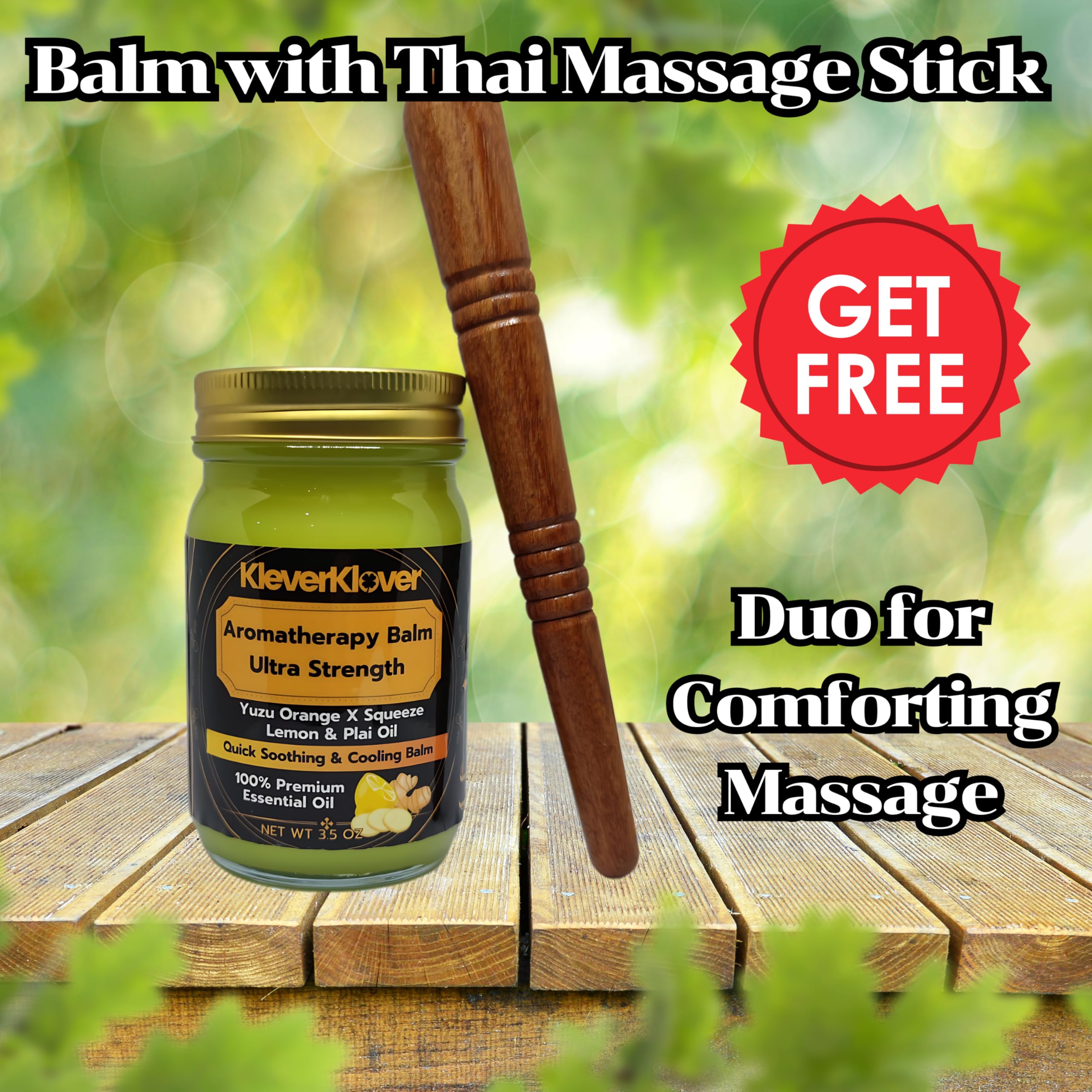 KleverKlover Back and Neck Aromatherapy Balm Ultra Strength for Healing Sore Muscle & Joint After Workout or Yoga - Plai Oil - Preservative Free- Citrus Scent + Free Massage Reflexology Wooden Stick KleverKloverAu supplements