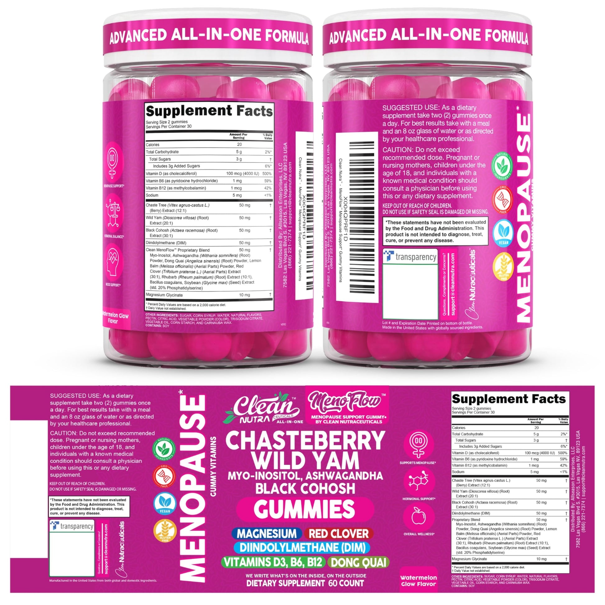 Clean Nutra Menopause Supplements for Women Chastberry Wild Yam Gummies Inositol Black Cohosh Magnesium Red Clover DIM Supplement B6 Magnesium Glycinate Glycine Vitex Hormone Balance Gummy Vitamins Clean NutraceuticalsAu supplements