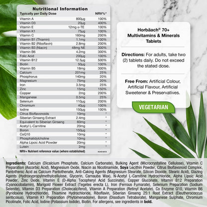 Multivitamin 70 Plus Tablets | 90 Count | with Essential Vitamins and Minerals | for Men and HorbäachUS supplements