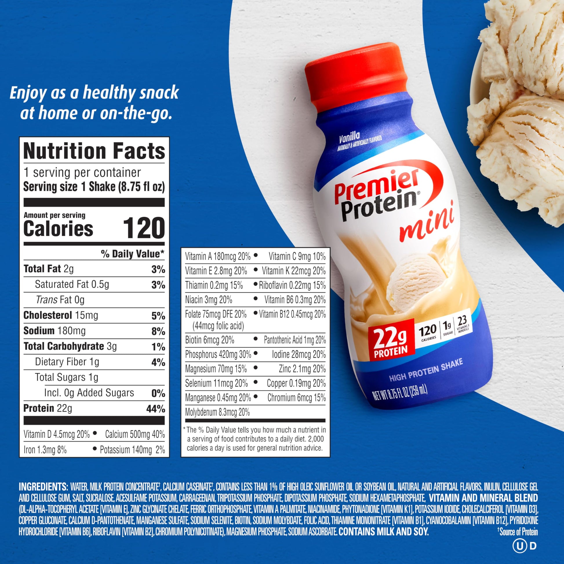 Premier Protein Shake MINIs, Vanilla, 22g Protein, 120 Calories, 1g Sugar, 8.75fl oz Premier ProteinUS supplements