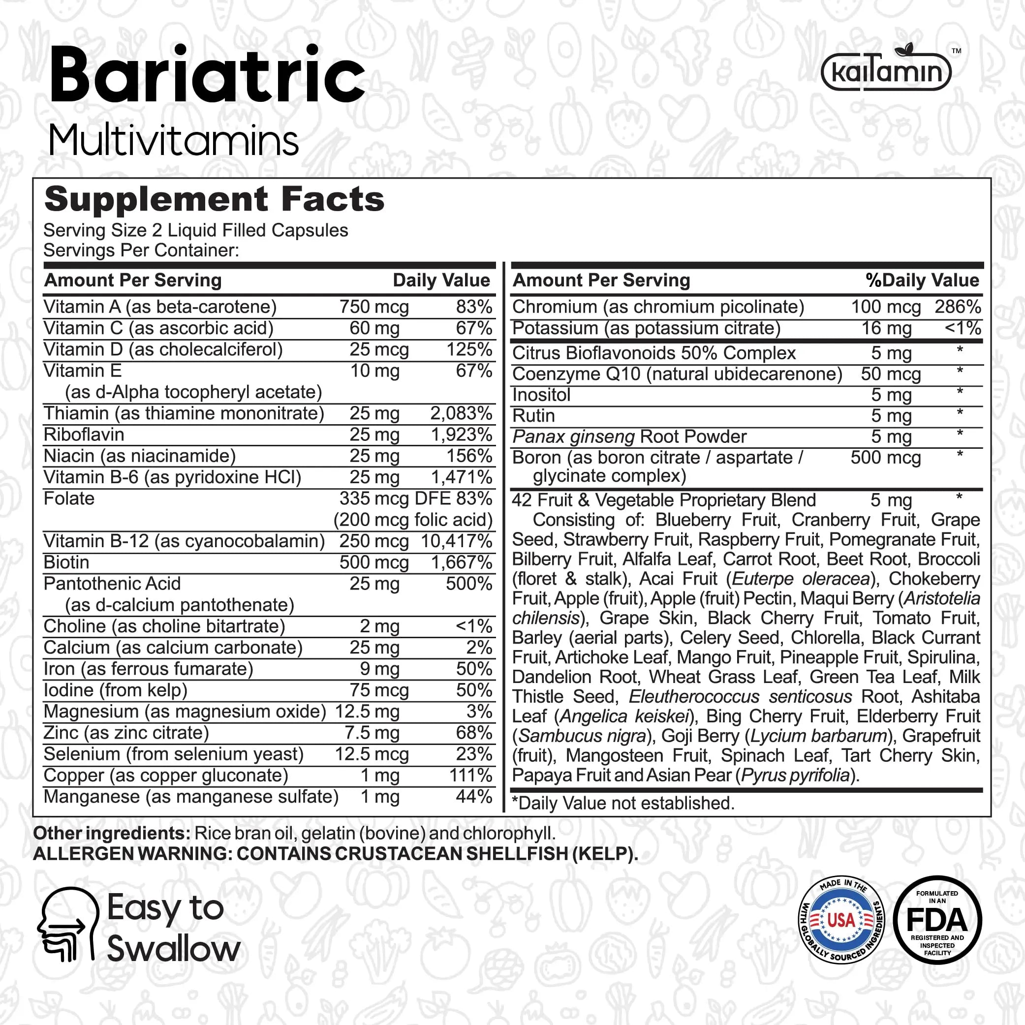 Bariatric Multivitamin with Iron - Easy-to-Swallow Capsule for Post Bariatric Surgery - Post Sleeve and Post Bypass KaitaminAu supplements