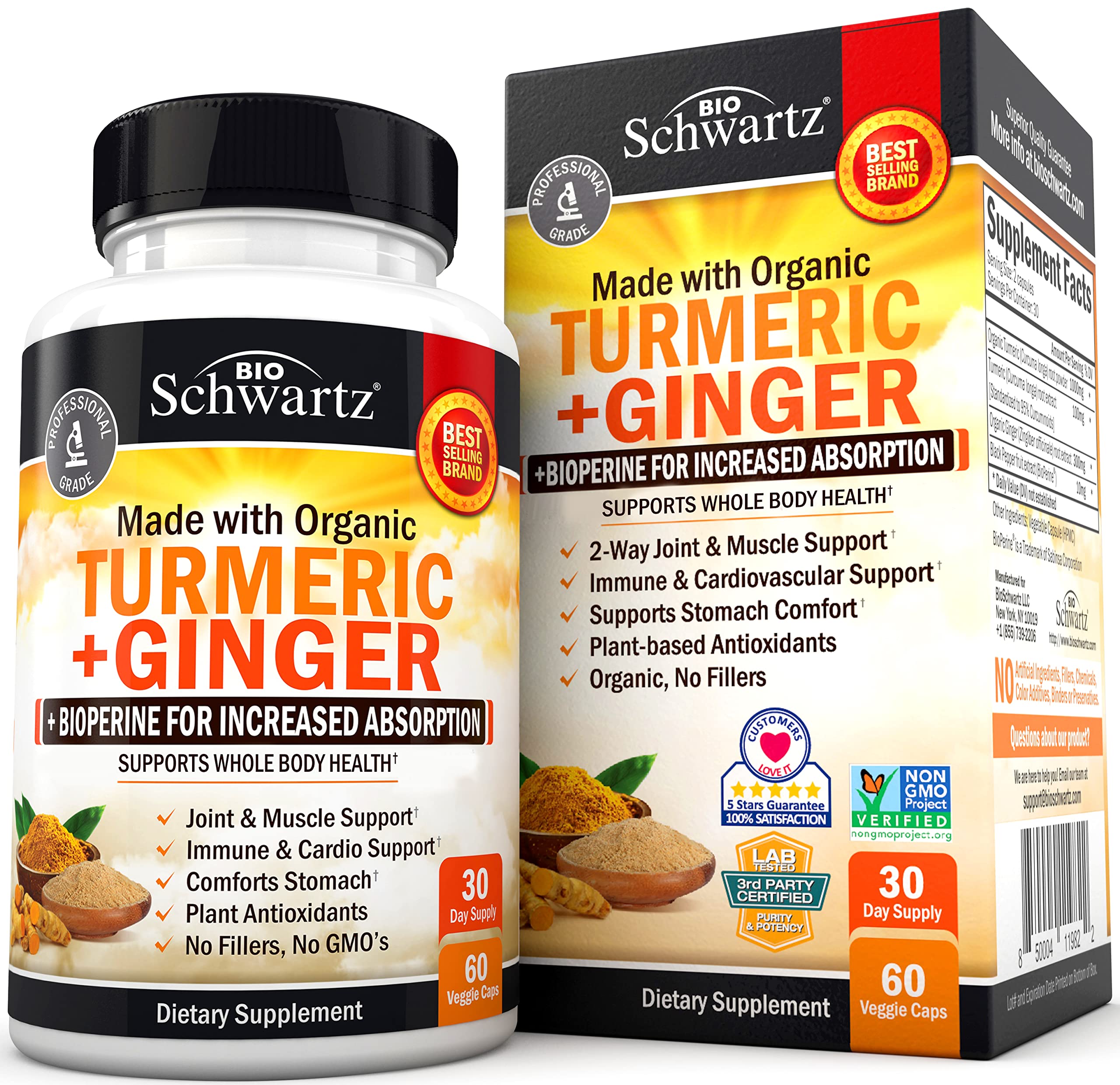 Organic Turmeric Curcumin and Ginger - 95% Standardized Curcuminoids with BioPerine BioSchwartzAu supplements